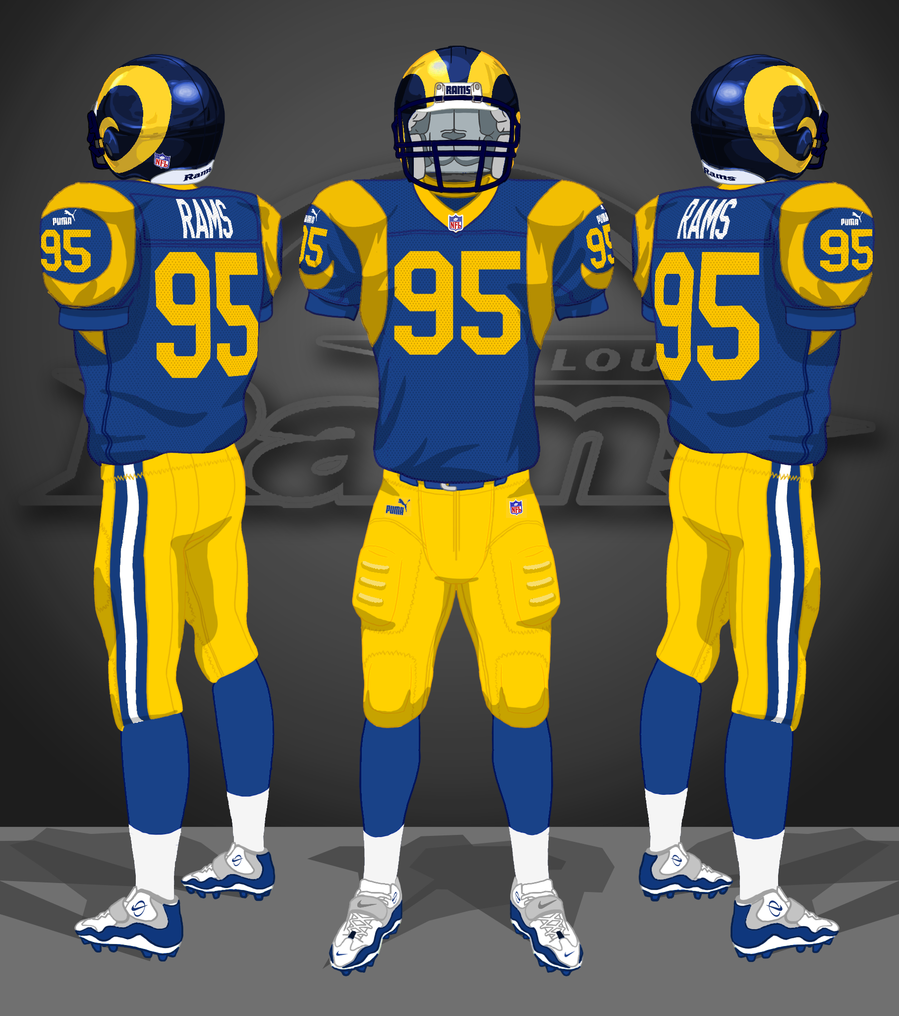 1995-1999 blue jerseys, yellow pants