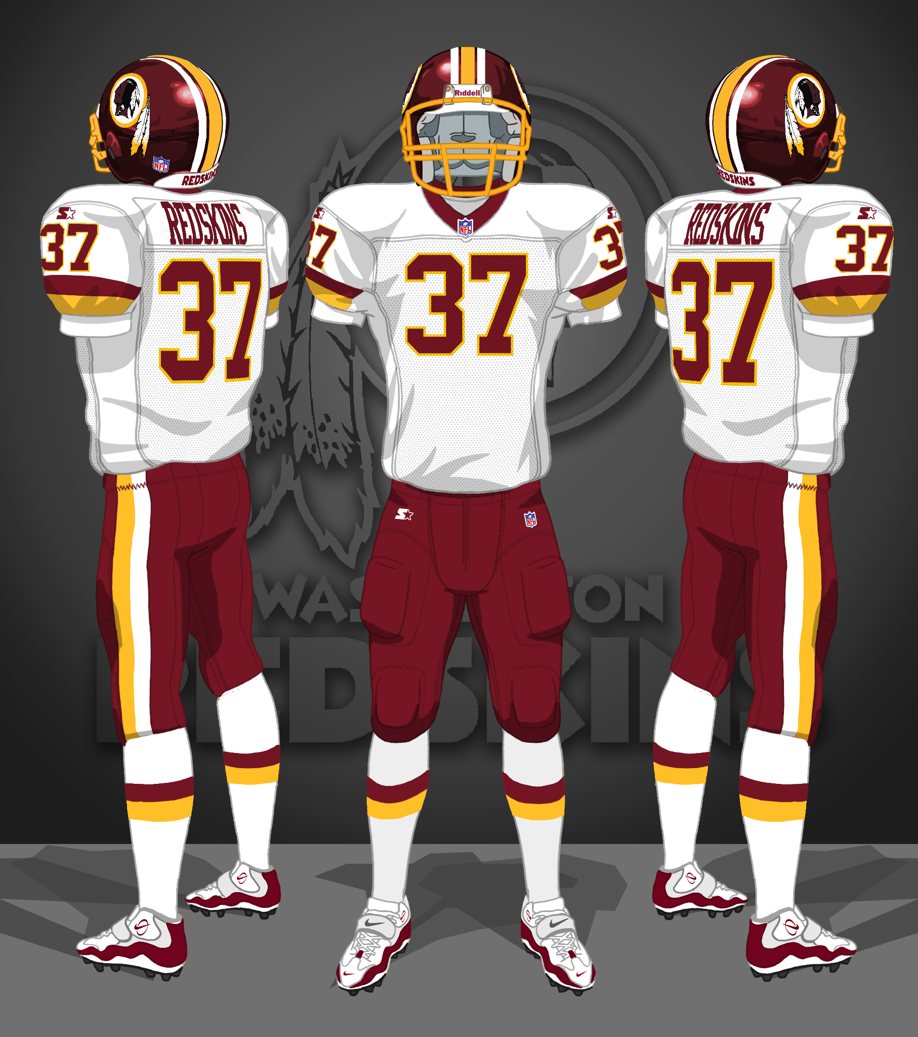 1979-2002 white jerseys, burgundy pants