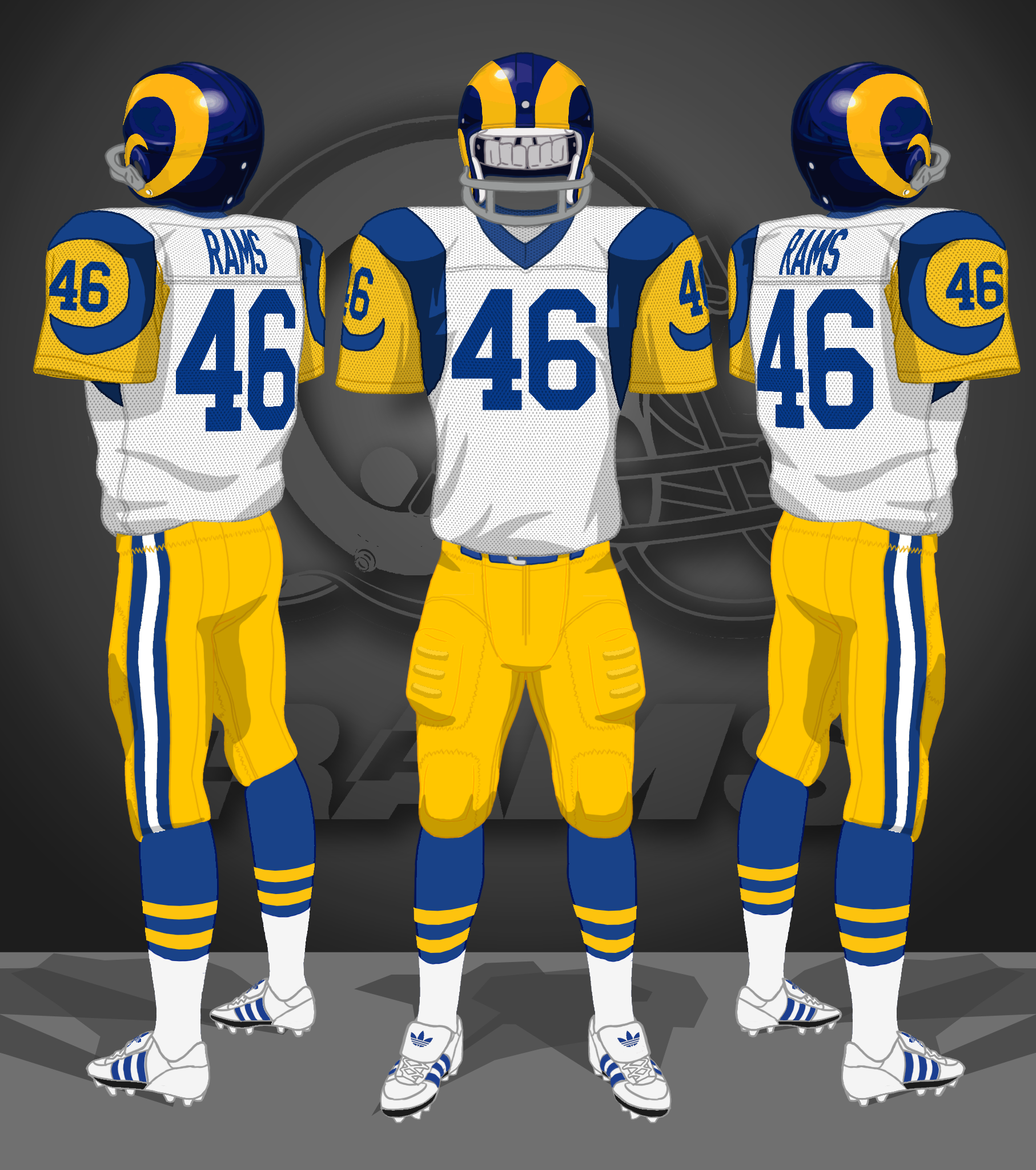 1973-1980 white jerseys, yellow pants