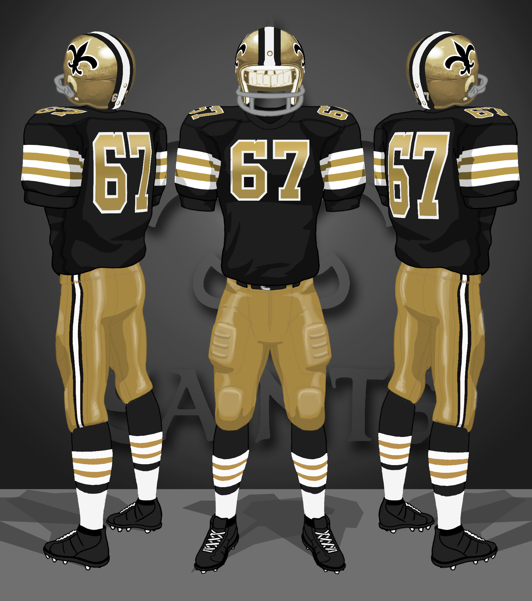 1967-1968 black jerseys, gold pants