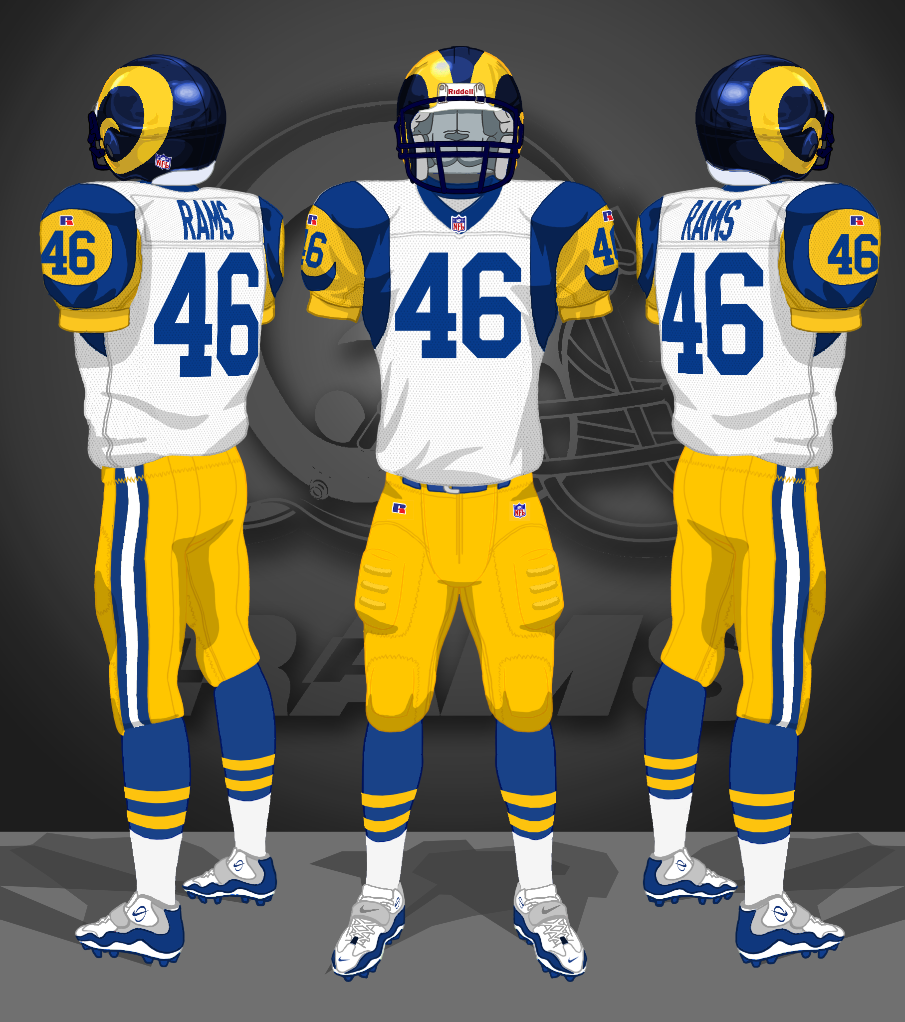 1981-1994 white jerseys, yellow pants