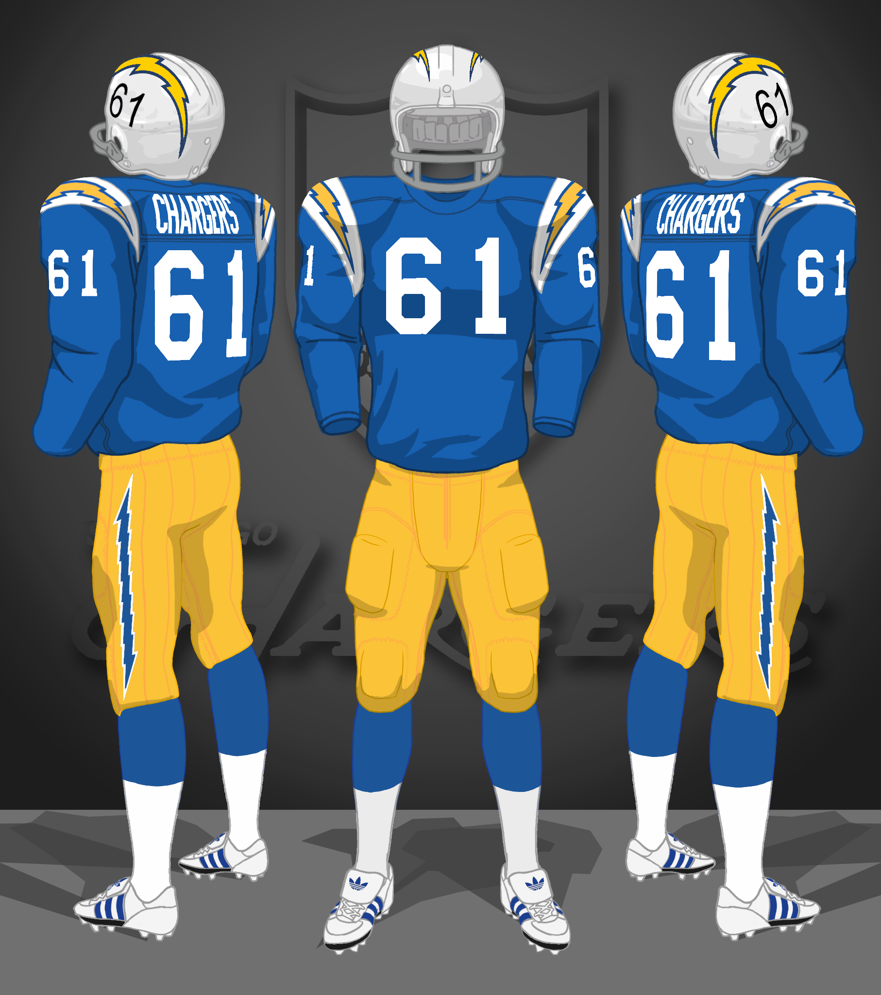 1968-1972 blue jerseys, yellow pants