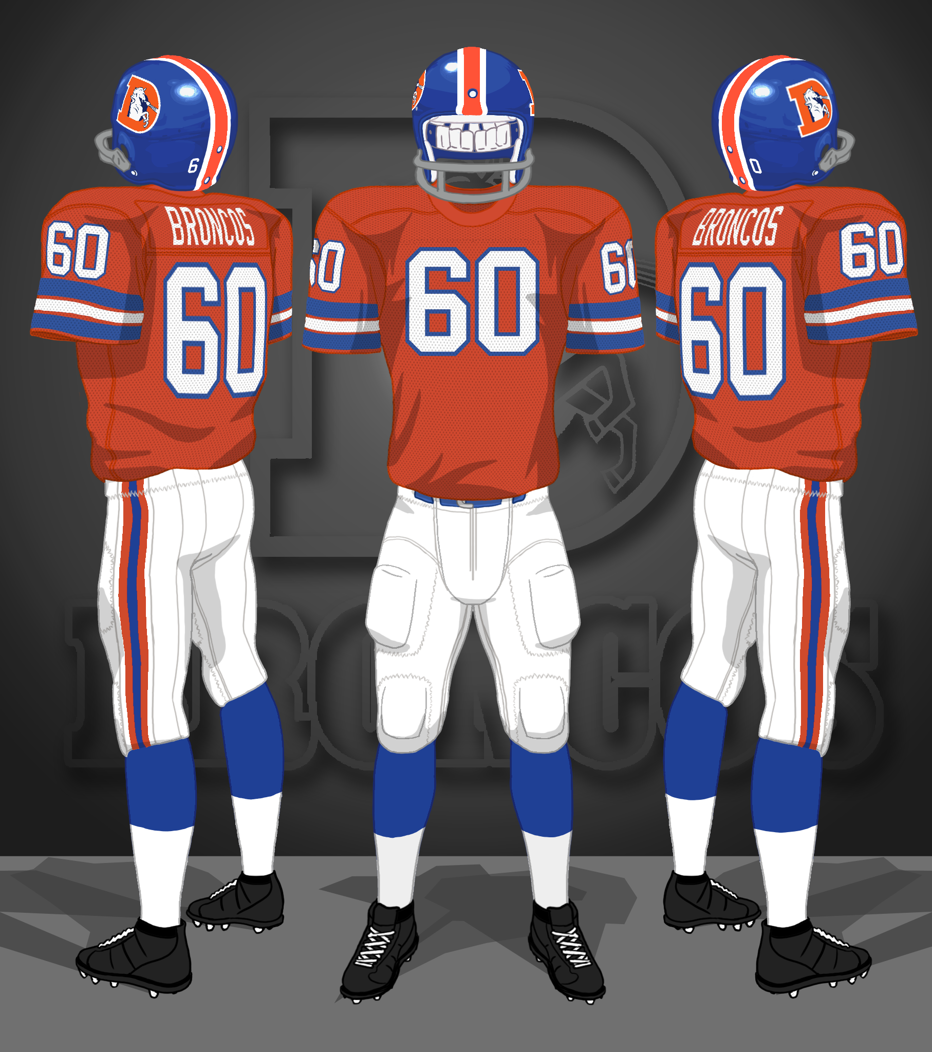 1968-1973 orange jerseys, white pants