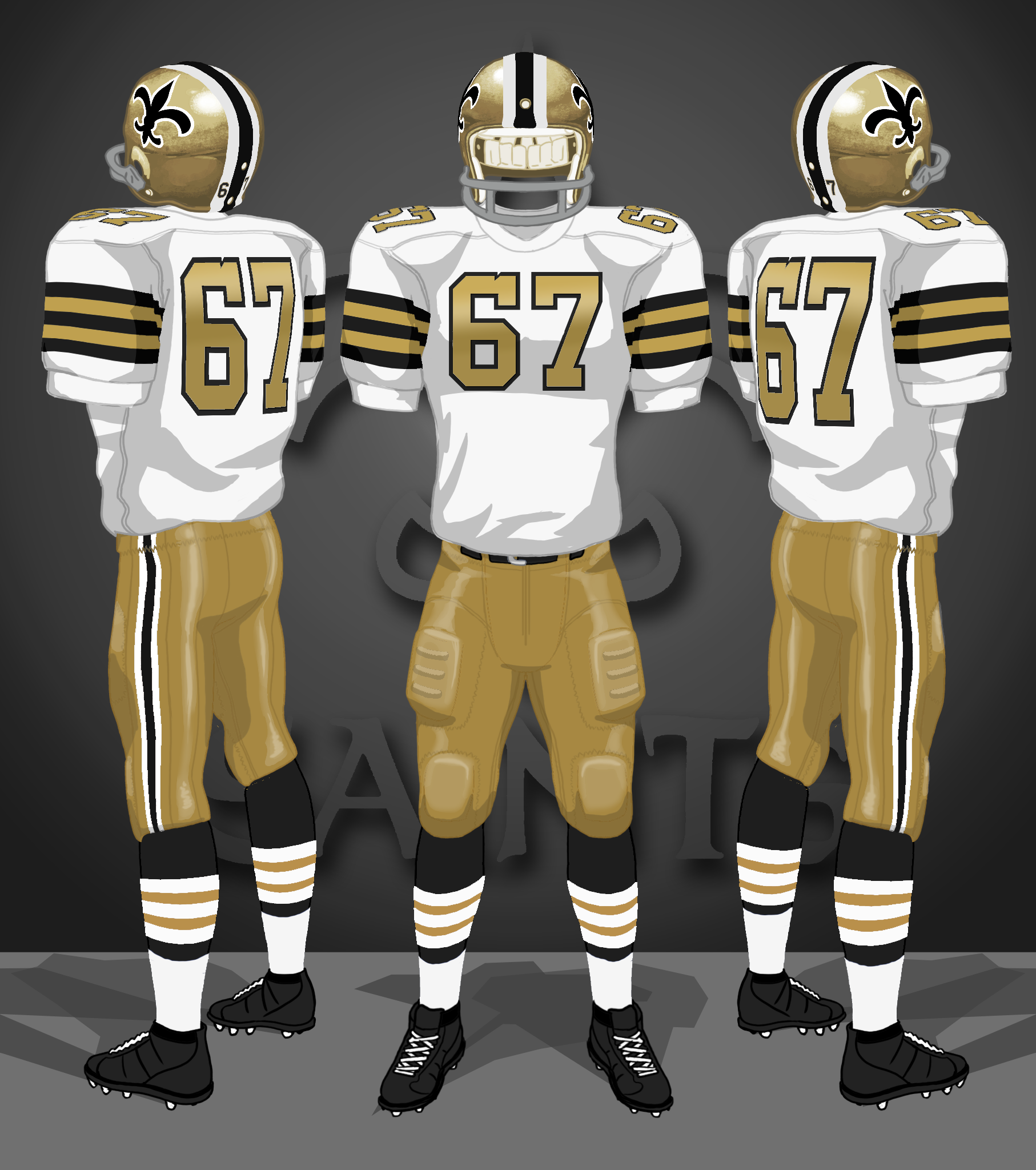1968, white, gold, (inverted helmet and pants stripes)