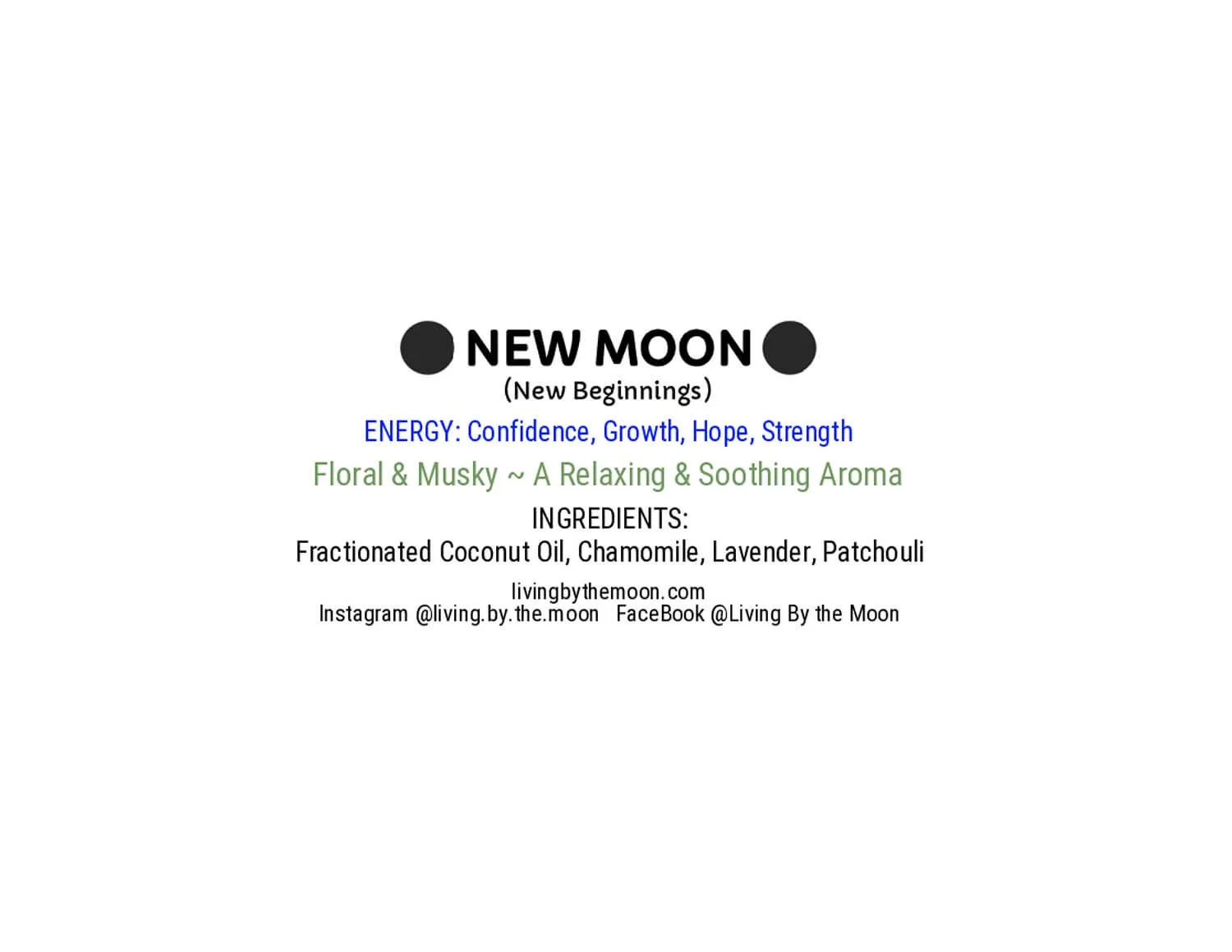 New Moon Essential Oil Rollerball Informational Label