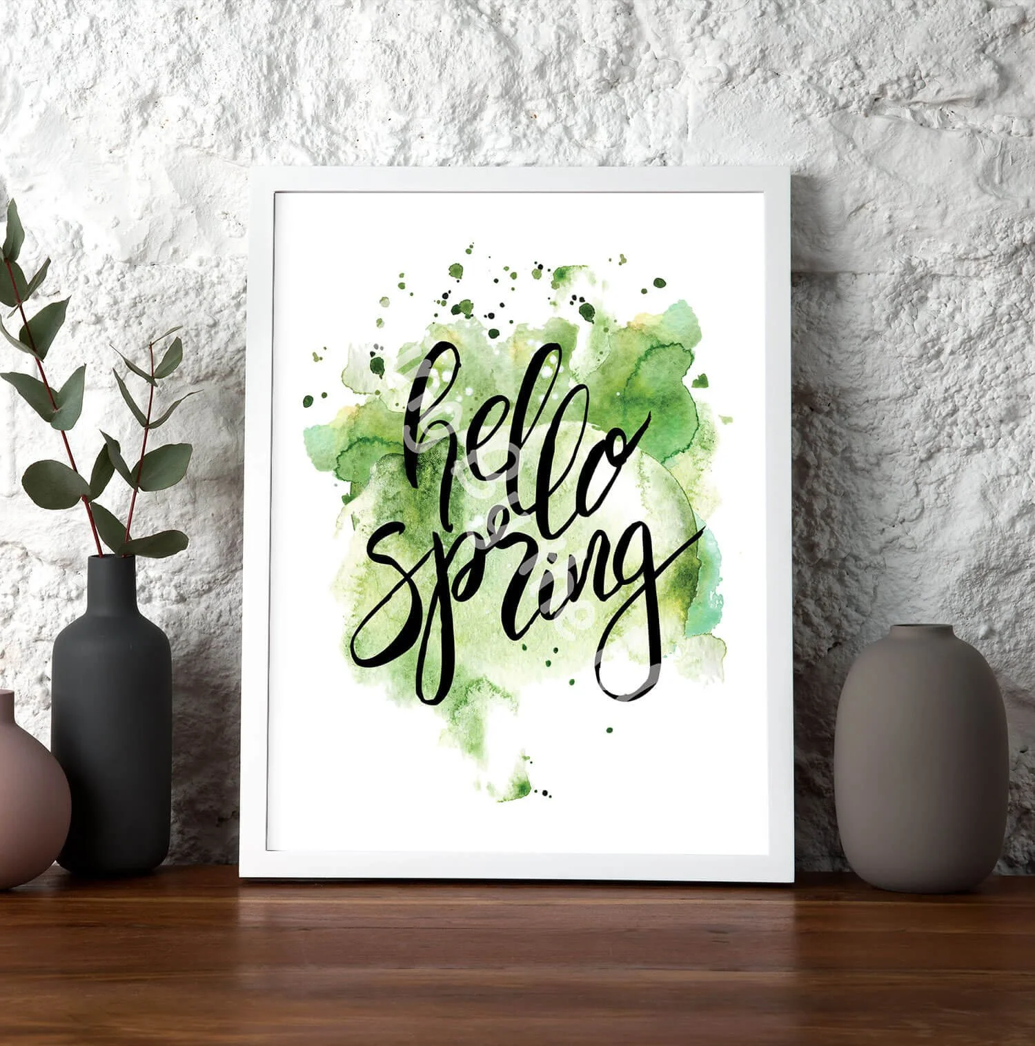Hello Spring Print White Frame Digital