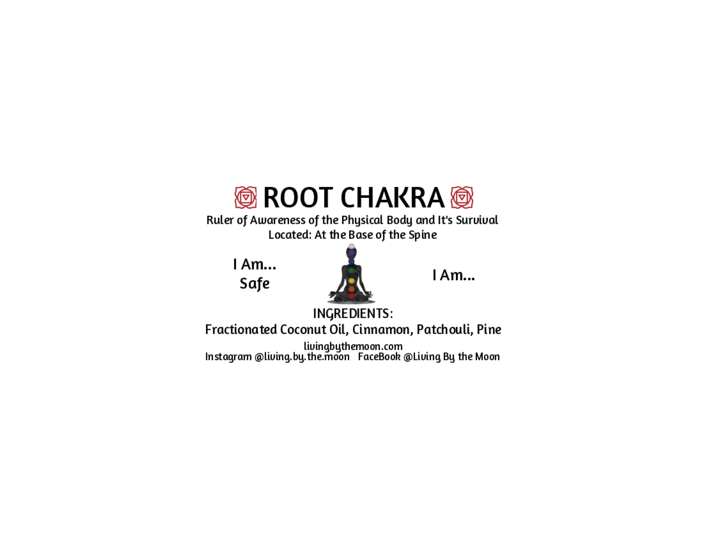 Root Chakra Essential Oil Rollerball Informational Label