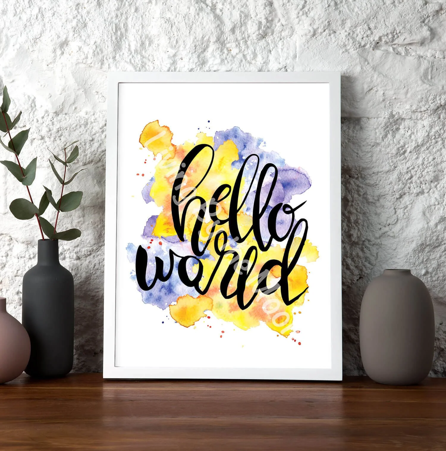 Hello World Print White Frame Digital
