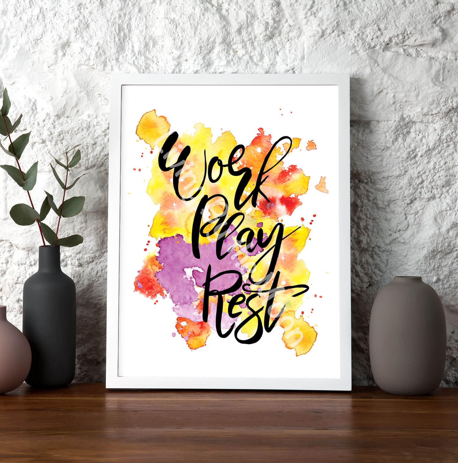 Work Play Rest Print White Frame Digital