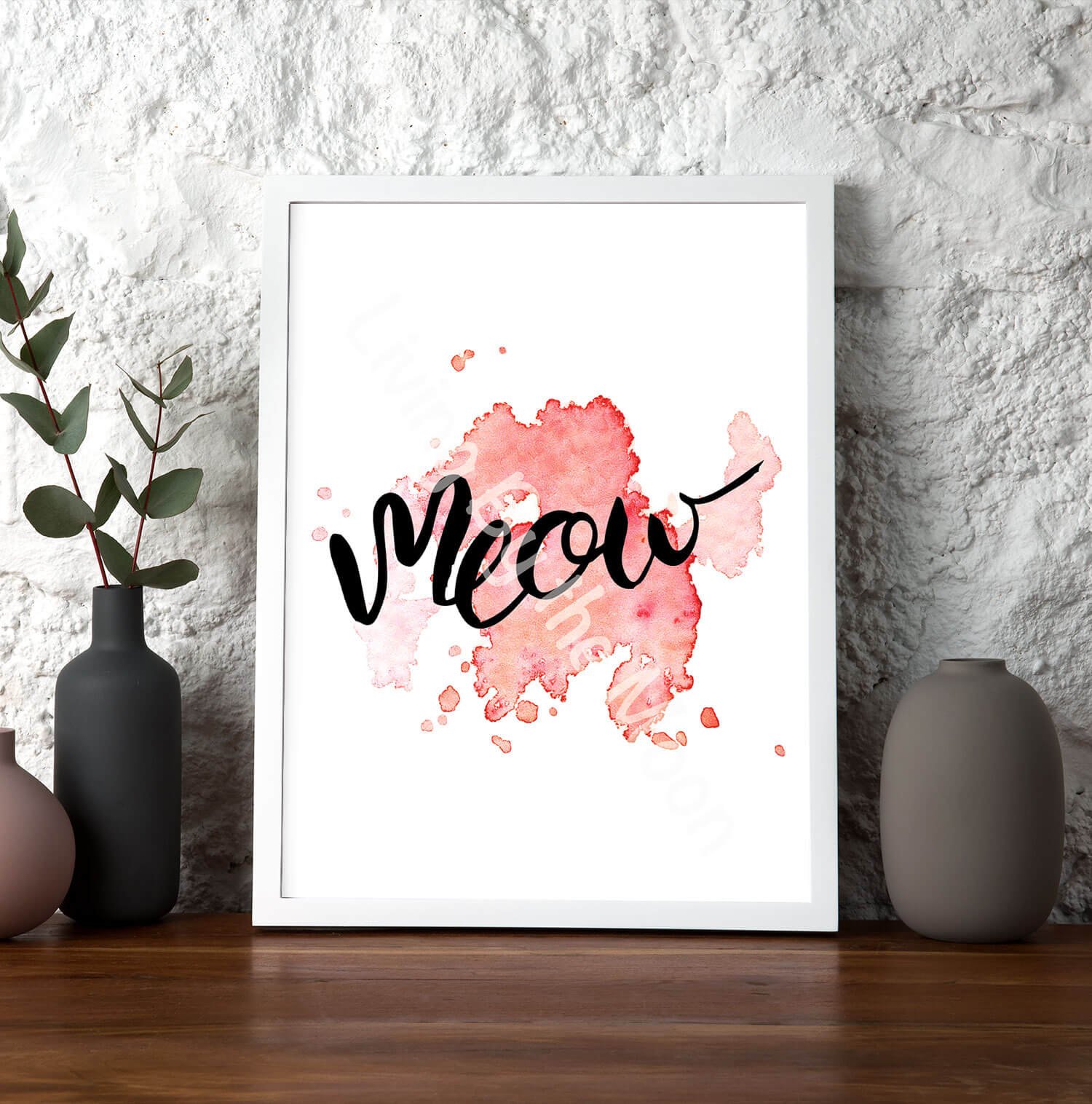 Meow Print White Frame Digital