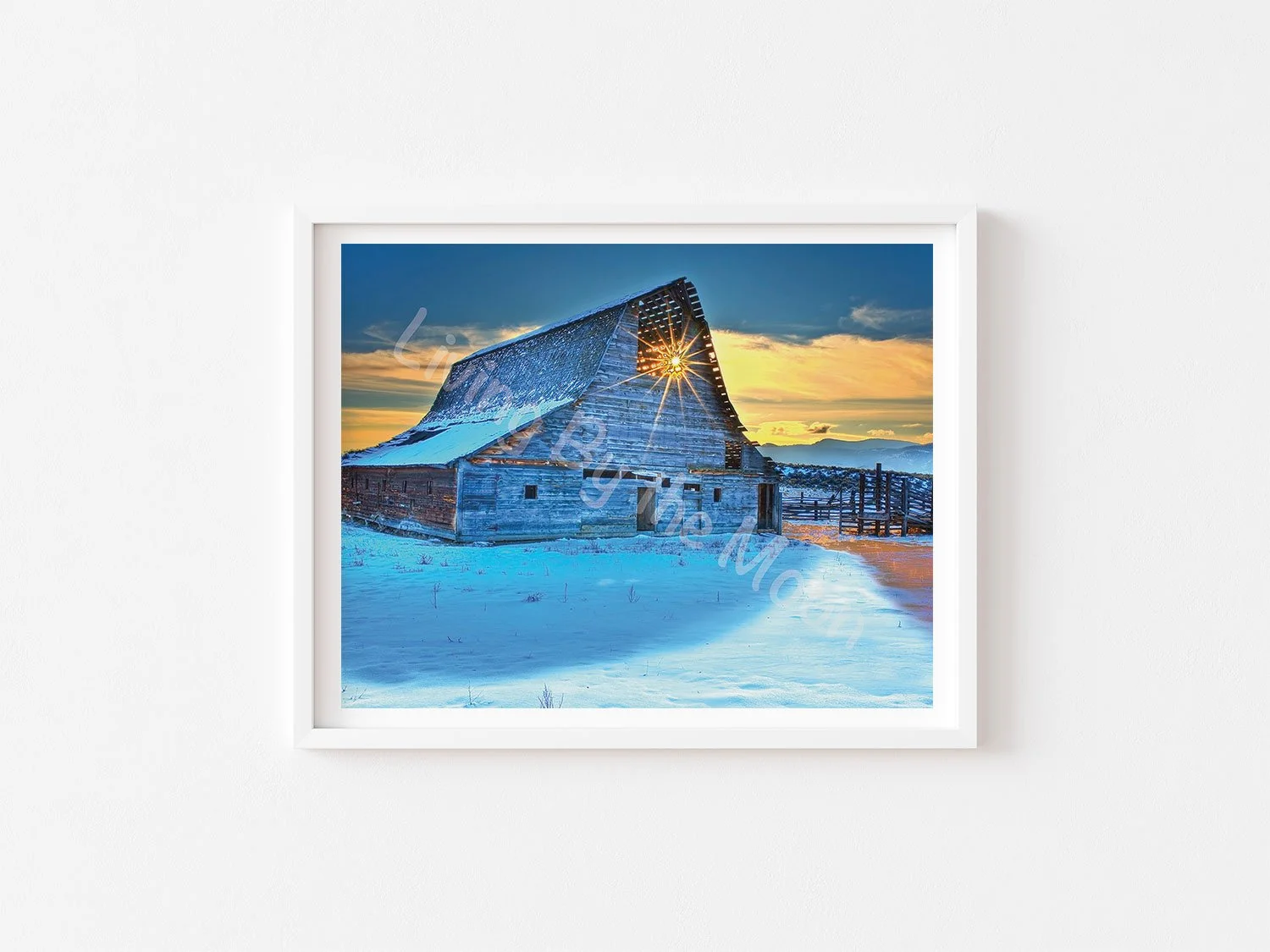 Winter Barn Print White Frame Digital
