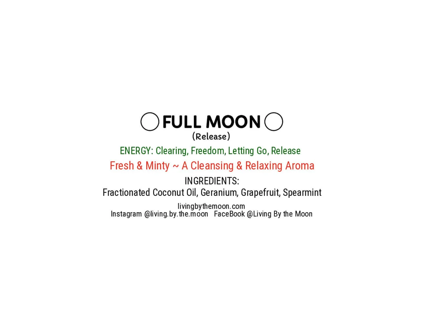 Full Moon Essential Oil Rollerball Informational Label