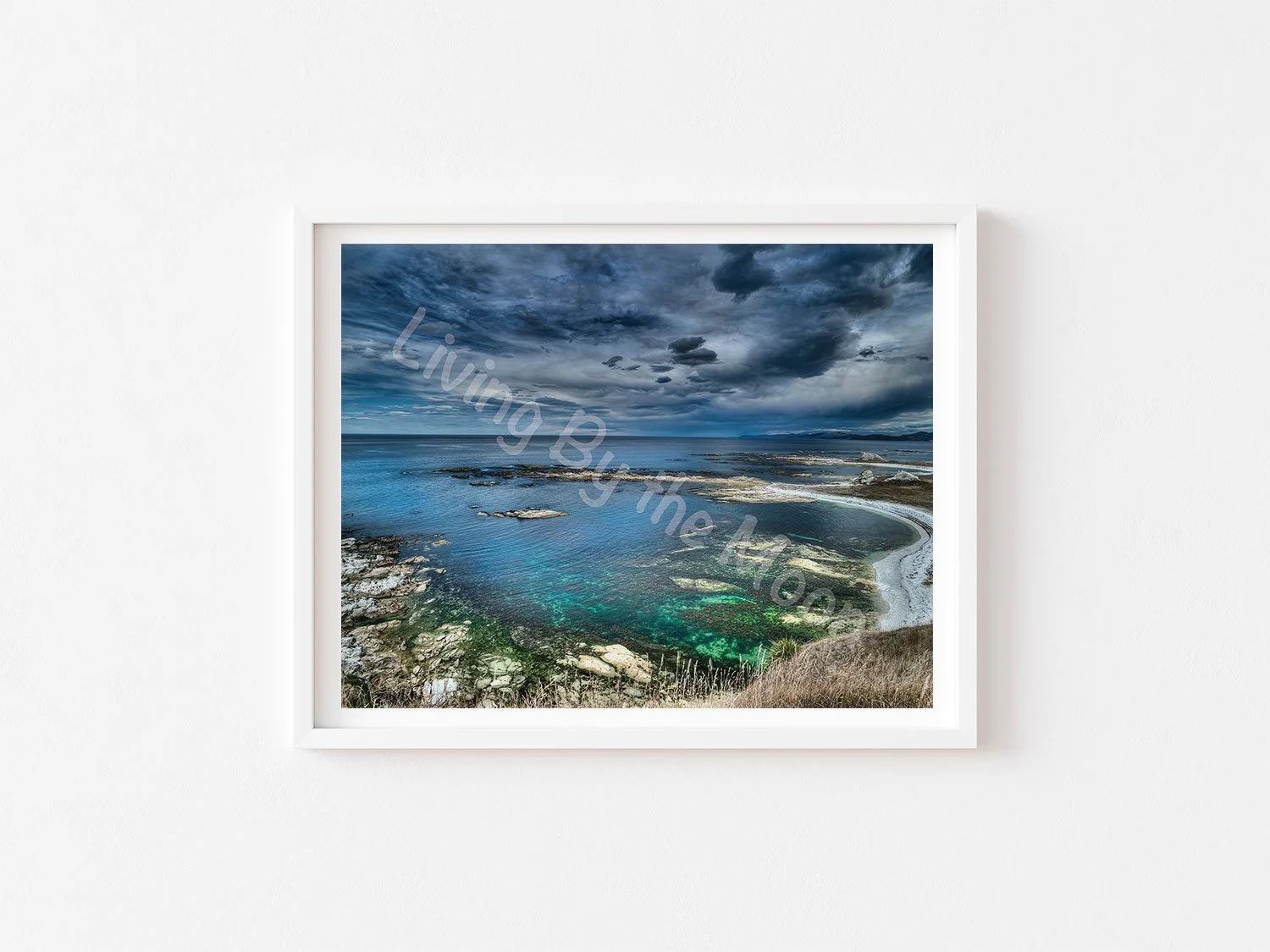 Blues and Greens Print White Frame Digital