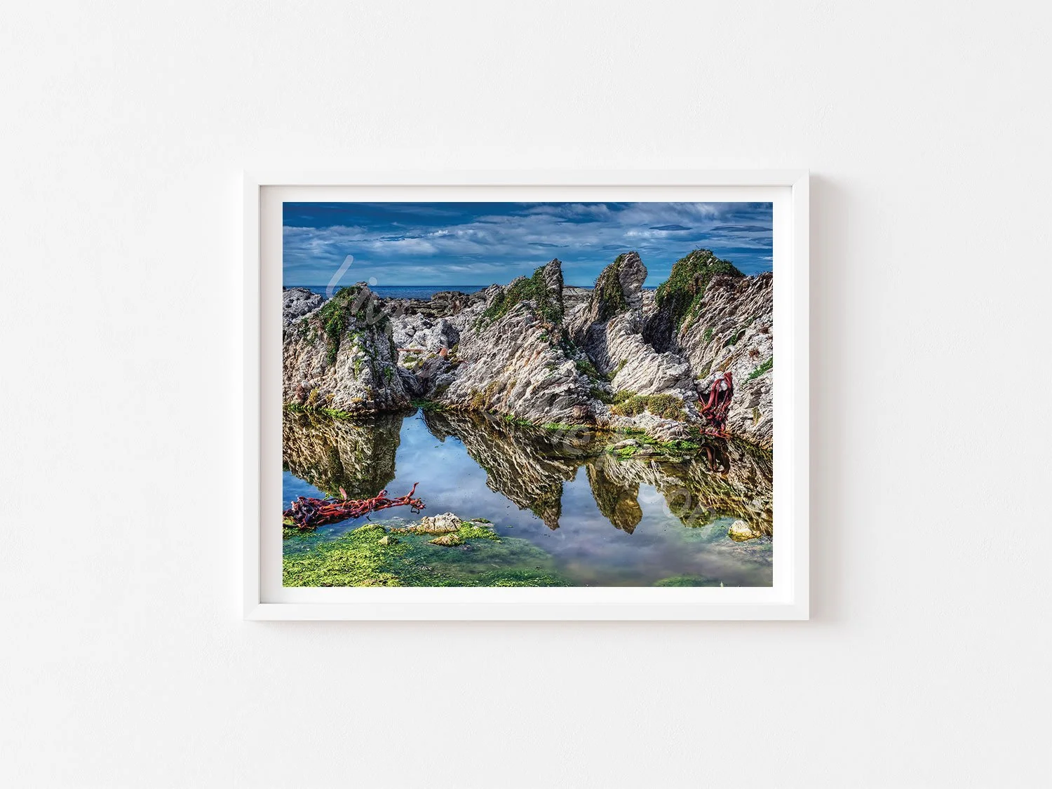Rocky Reflections Print White Frame Digital