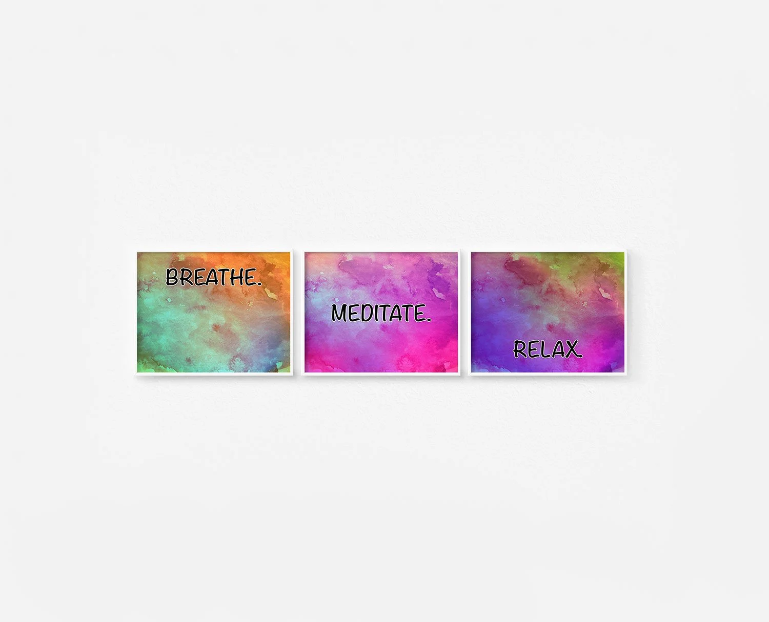 Breathe Meditate Relax Prints White Frames Digital