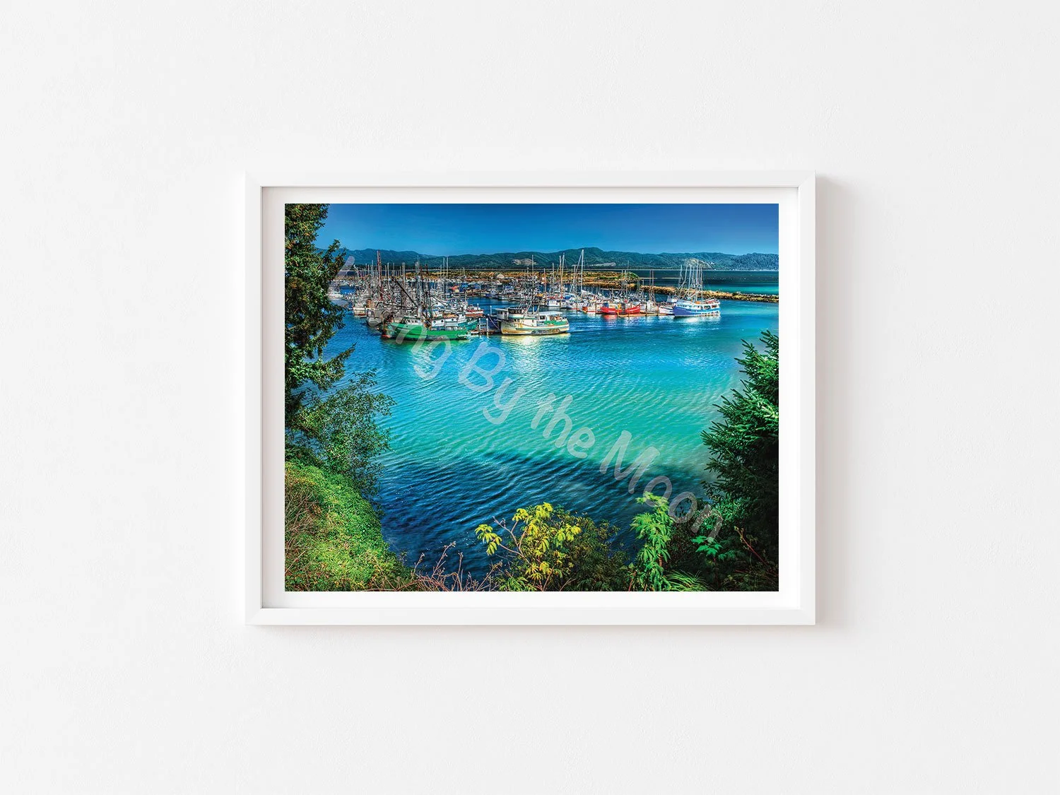 Bay of Ships Print White Frame Digital
