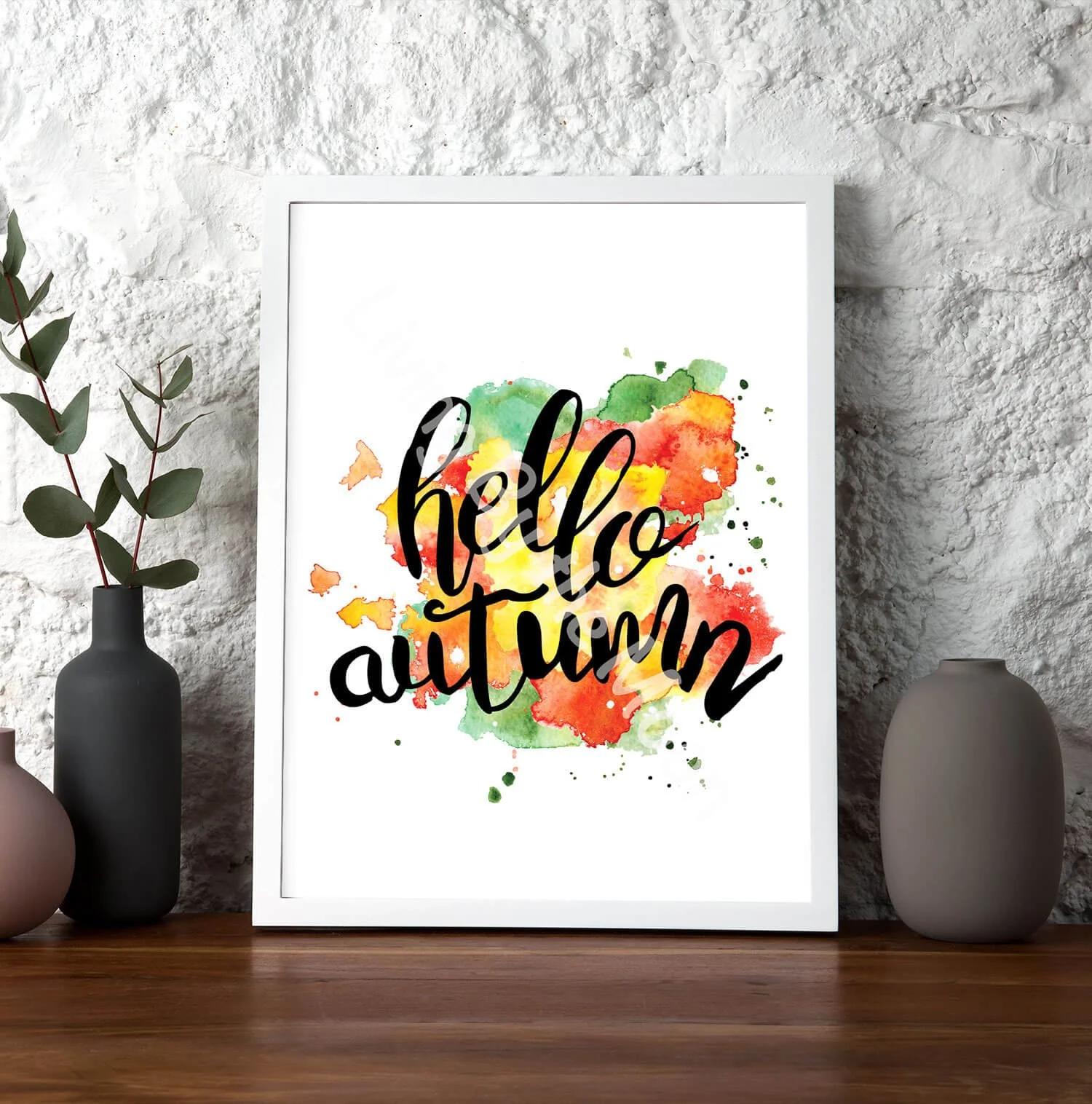 Hello Autumn Print White Frame Digital