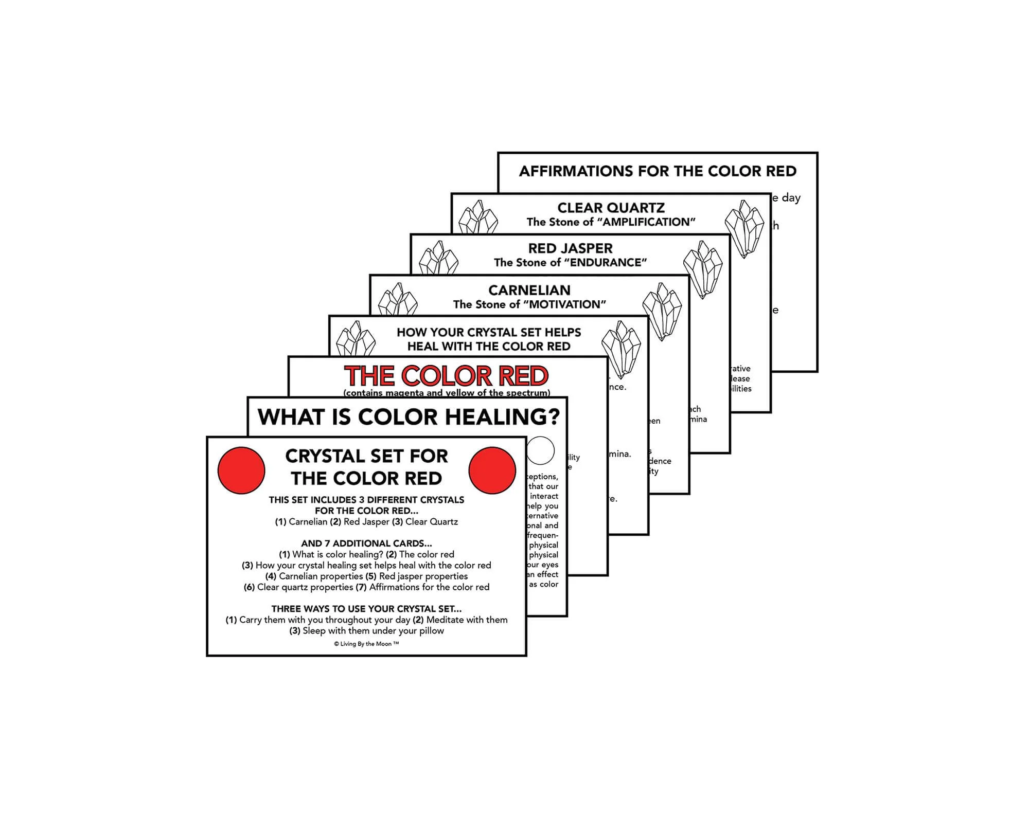 Red Color Crystal Healing Informational Card Set