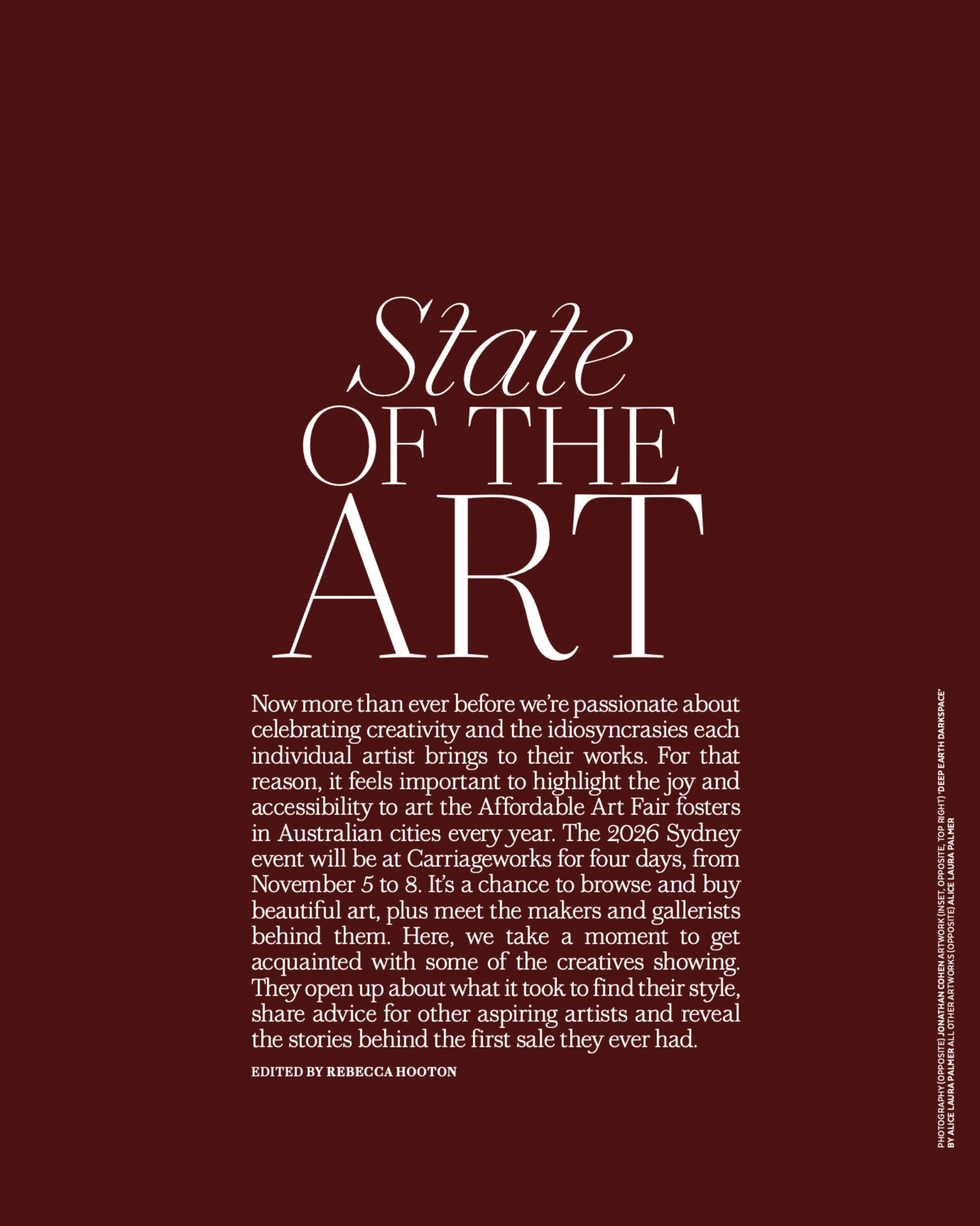 It&rsquo;s not every day you let out an audible gasp when you see a piece of coverage you&rsquo;ve been working on hit magazine stands but a 14 page spread in @homebeautiful will surely do that! 🤗
 
This glorious spread features 14 artists who will 
