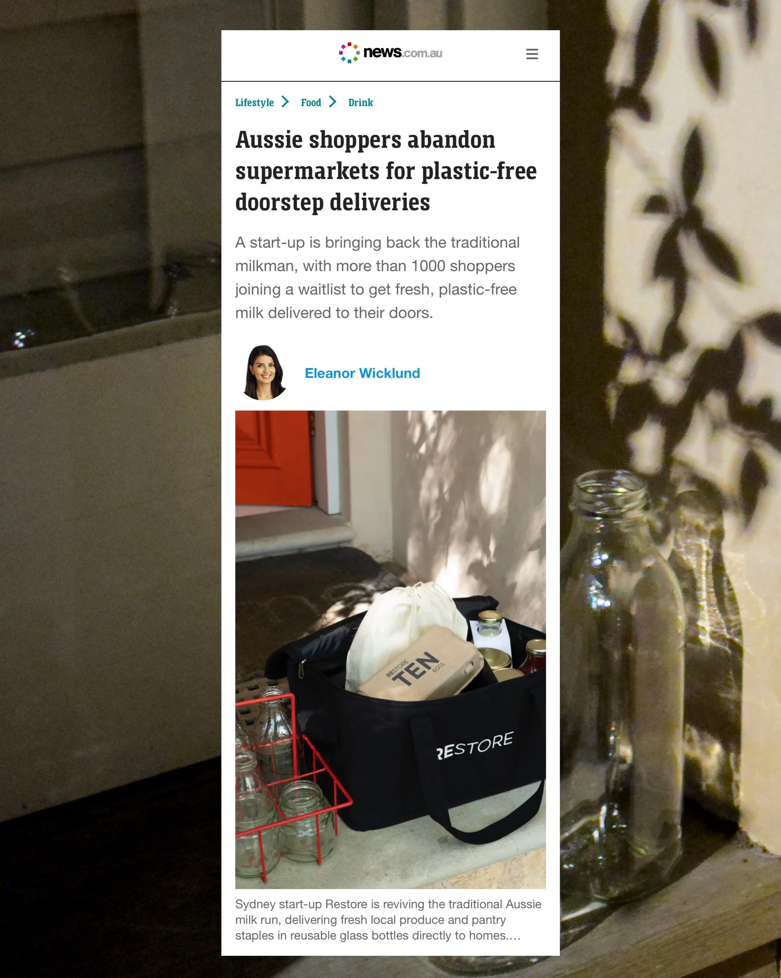 Absolutely LOVE this piece on @restore.australia on @newscomauhq @dailytelegraph 

Thank you so much @eleanor_wicklund for telling the story of rekindling the milkman so beautifully. 

This feature also resulted in a bunch of new subscribers coming t