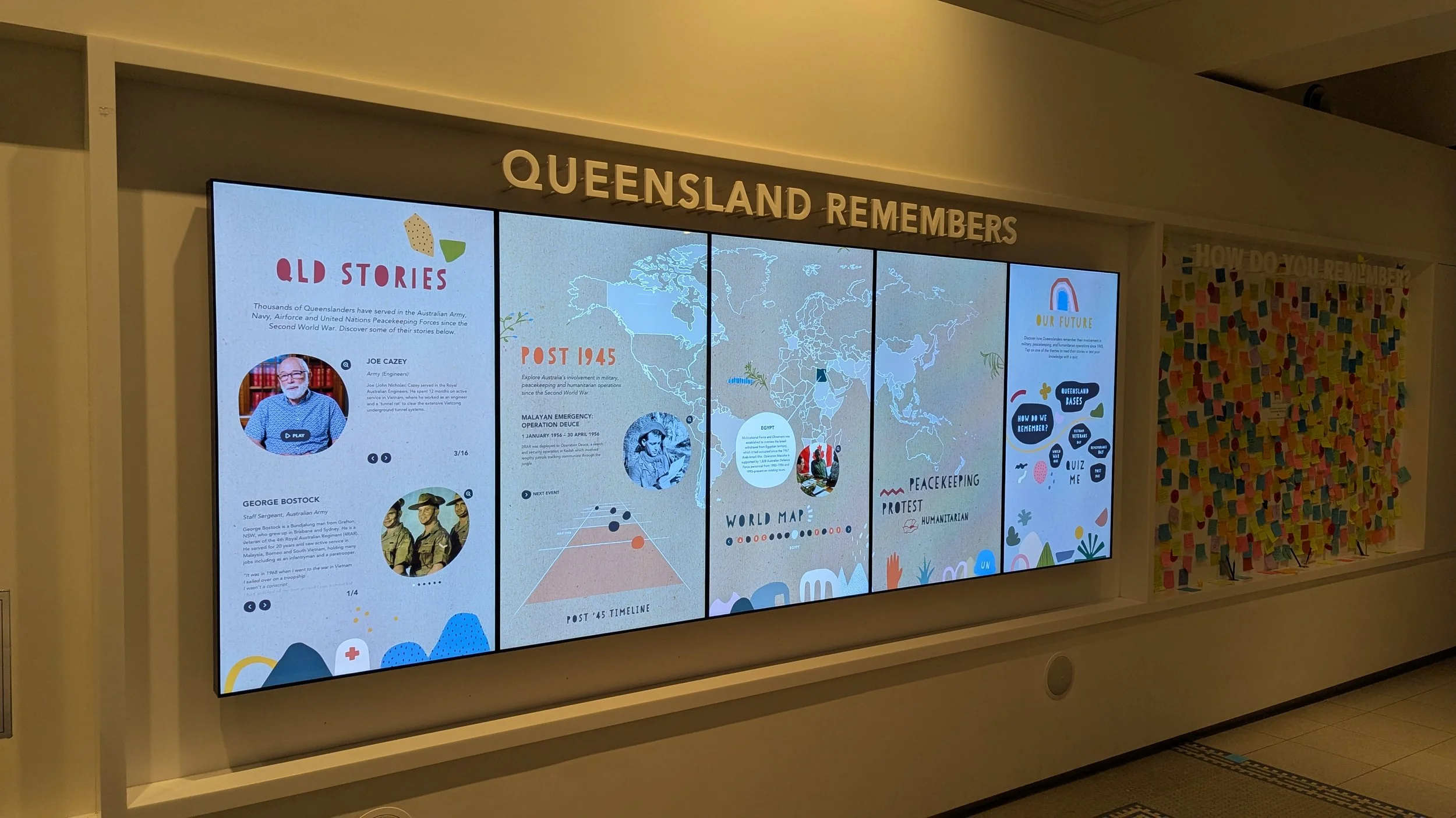 Interactive touch screen LCD video wall display for Queensland gallery exhibition and public interaction