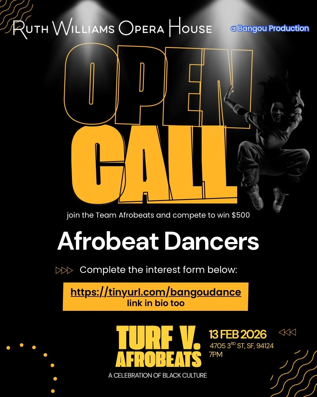 Tag your your fav Afrobeats dancer 🤌🏾🔥. Link in bio @bangouproductions, DM/email for questions. 
.
On Friday February 13th the diaspora wars will be settled with Team TURF (hyphy) 🌎and Team Afrobeats 🌍. We have a few spots left on the team, and 