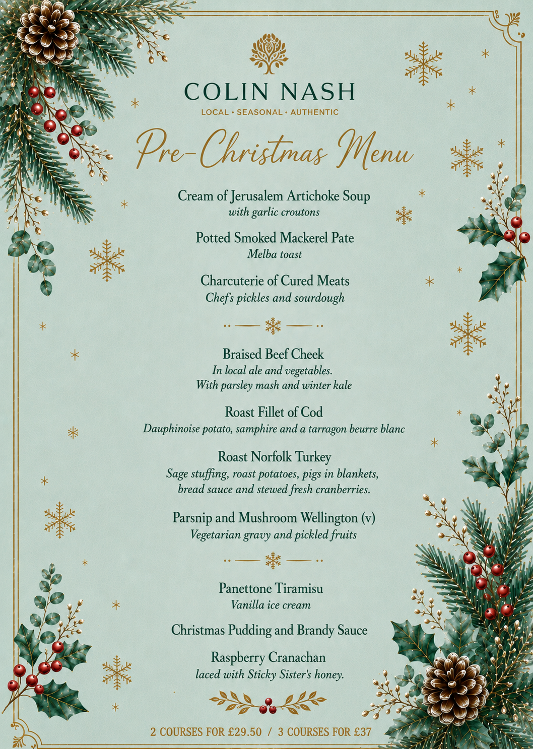 PRE-CHRISTMAS MENU