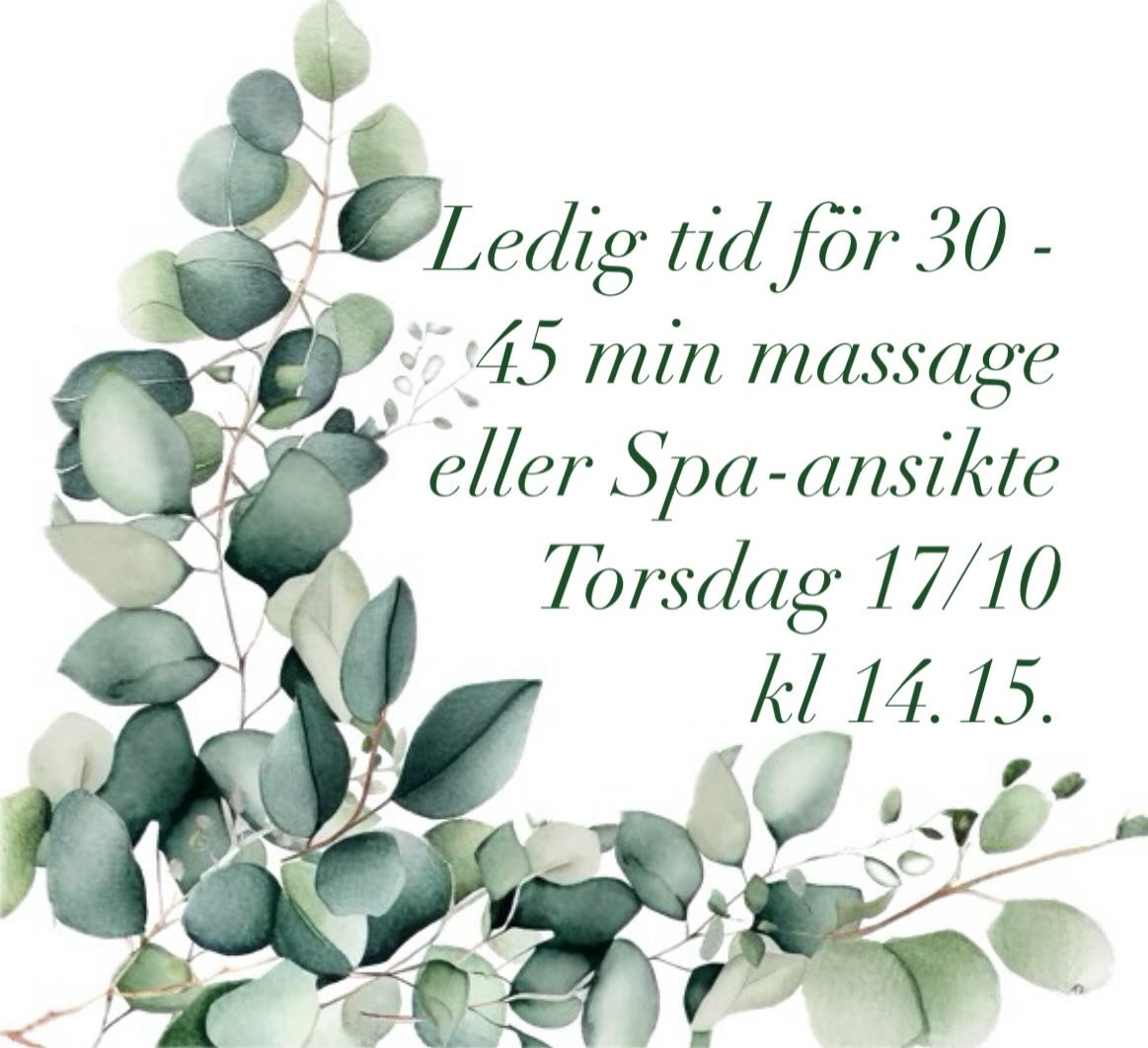 &Aring;terbudstid torsdag 17e oktober kl 14.15 f&ouml;r 30 eller 45 min klassisk eller aromamassage alternativt Spa ansikte med MARIA &Aring;KERBERGS ekologiska ansiktsprodukter. F&ouml;r mer info eller bokning bes&ouml;k www.coemma.se eller mail inf