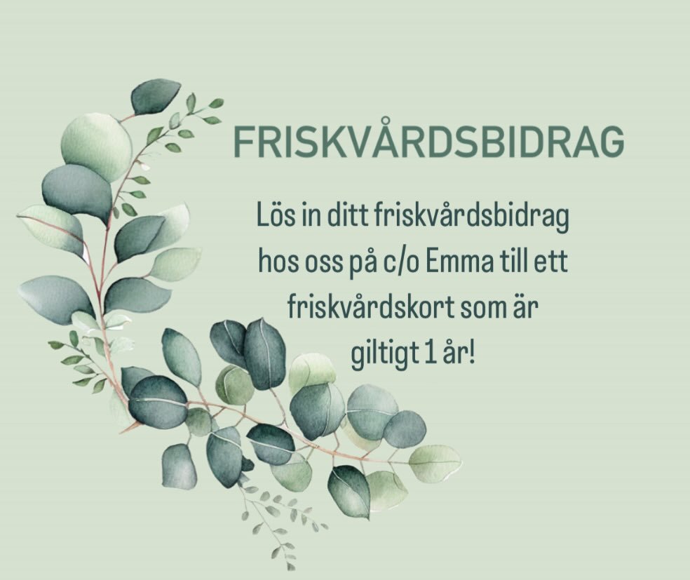Har du kvar friskv&aring;rdsbidrag f&ouml;r 2024? ✨

L&ouml;s in det hos oss till ett friskv&aring;rdskort som &auml;r giltigt 1 &aring;r. 

T&auml;nk dock p&aring; att Karin ej tar emot nya kunder p&aring; fotv&aring;rd, utan d&auml;r rekommenderar 