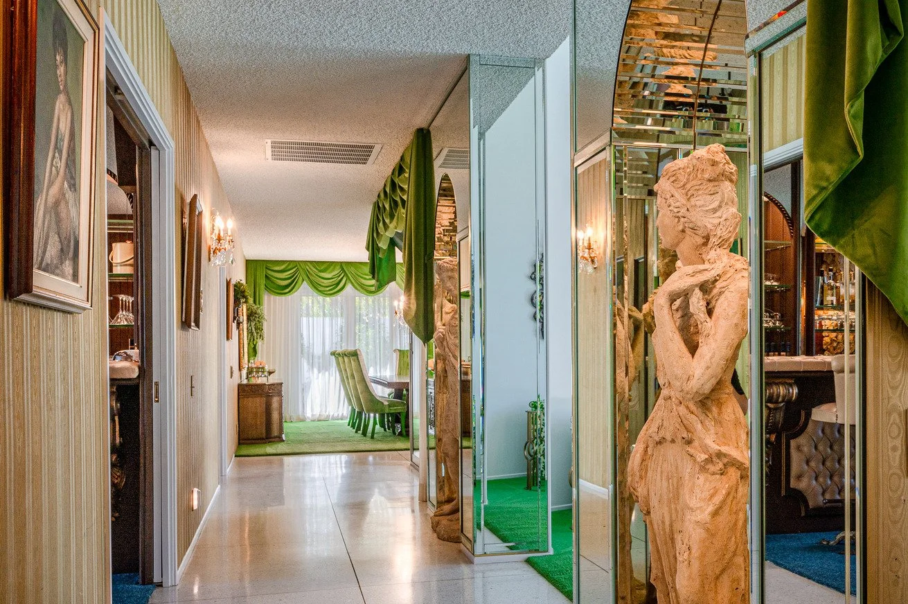 california-mid-century-modern-time-capsule-film-photo-shoot-location-hire-green-drapes-statue.jpg
