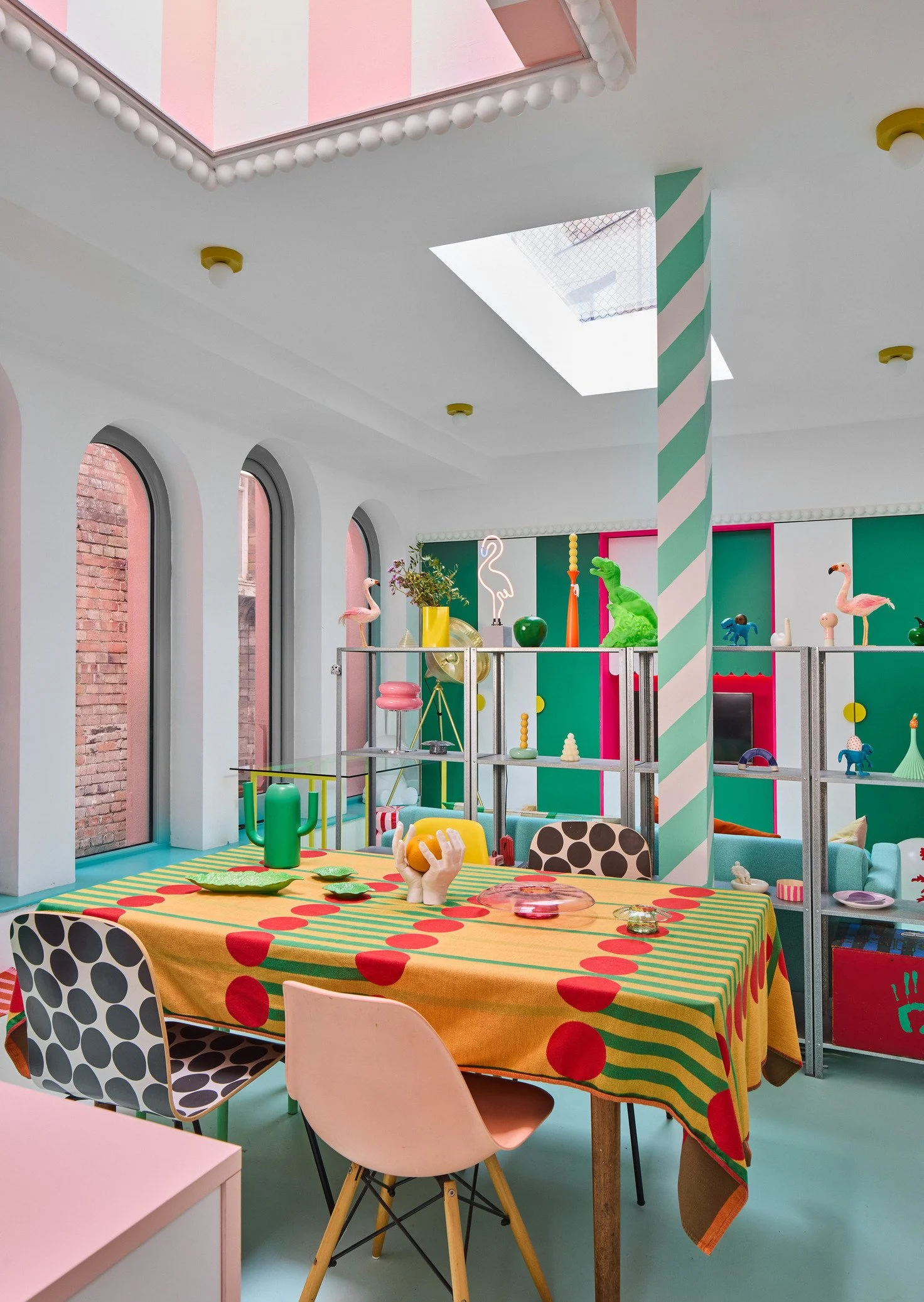 london-pink-wes-anderson-style-colourful-house-roof-terrace-filming-photoshoots-green-stripes.jpg