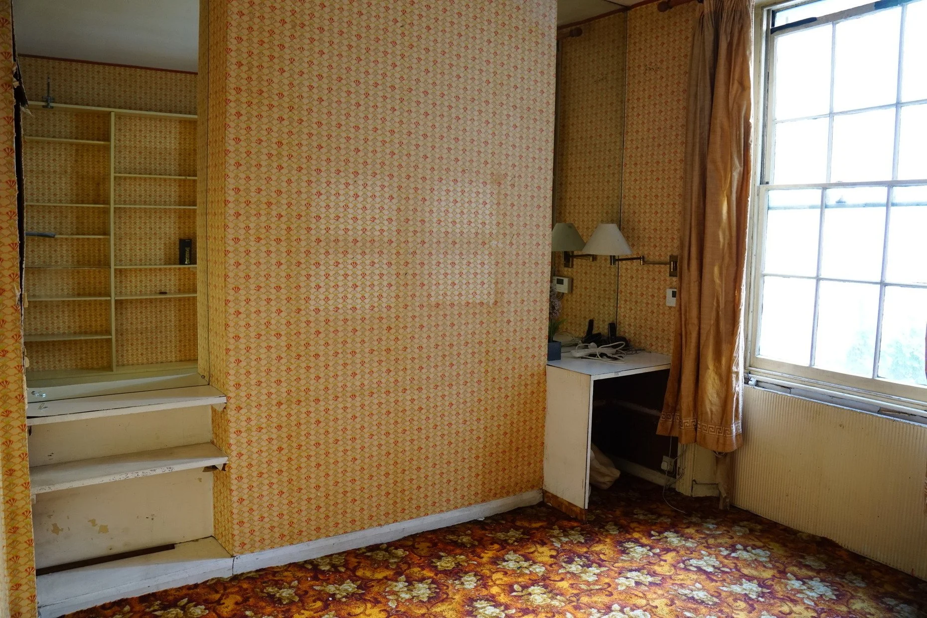 london-retro-distressed-white-stucco-terraced-house-unmodernised-filming-photoshoots-events-yellow-curtains.jpg