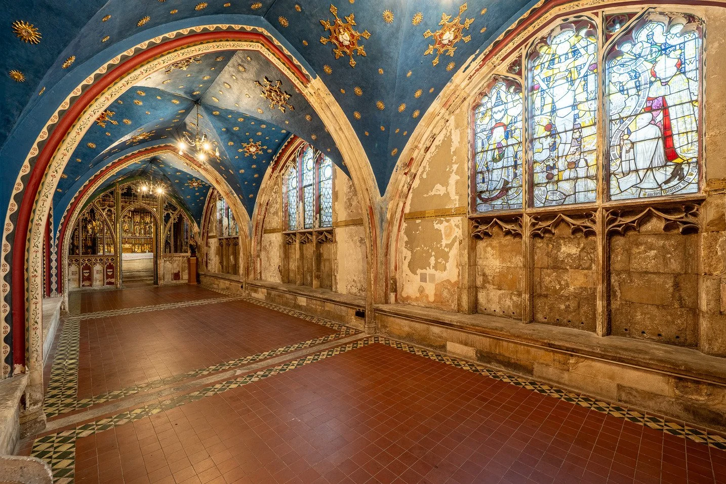 gothic-revival-victorian-church-london-canalside-stained-glass-filming-photoshoots-events-blue-patterend-archway.jpg