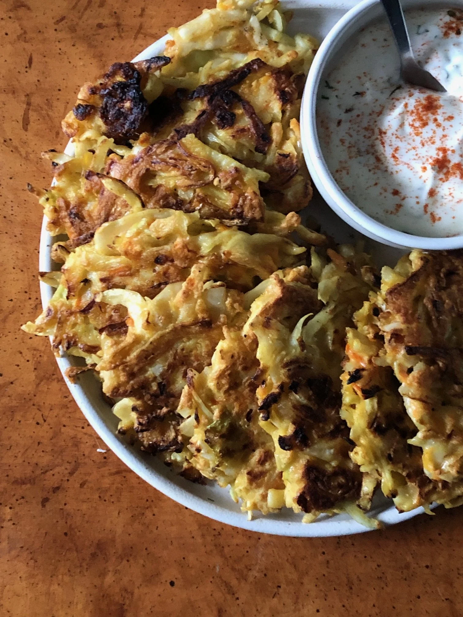 Cabbage fritters with dill yoghurt