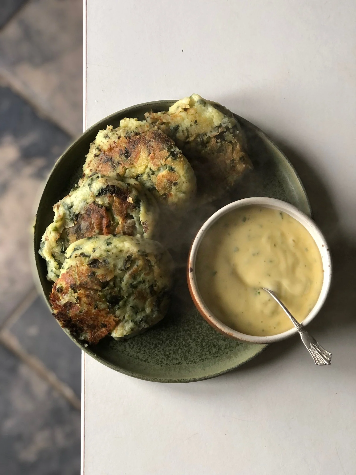 Powercut Potato Cakes with Radish Leaves &amp; Sorrel Mayo