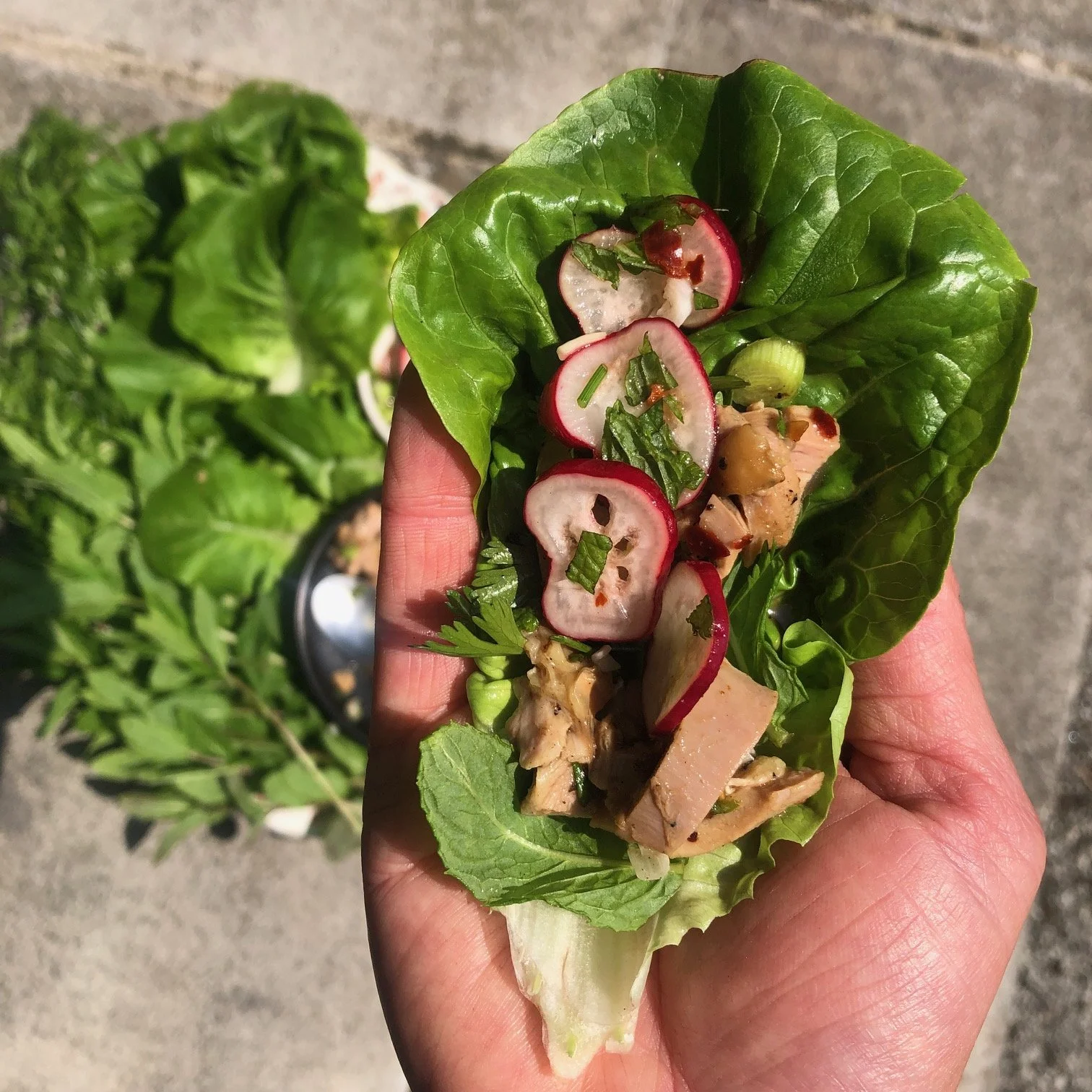 Thai Lettuce Wraps with Som Tam Chicken