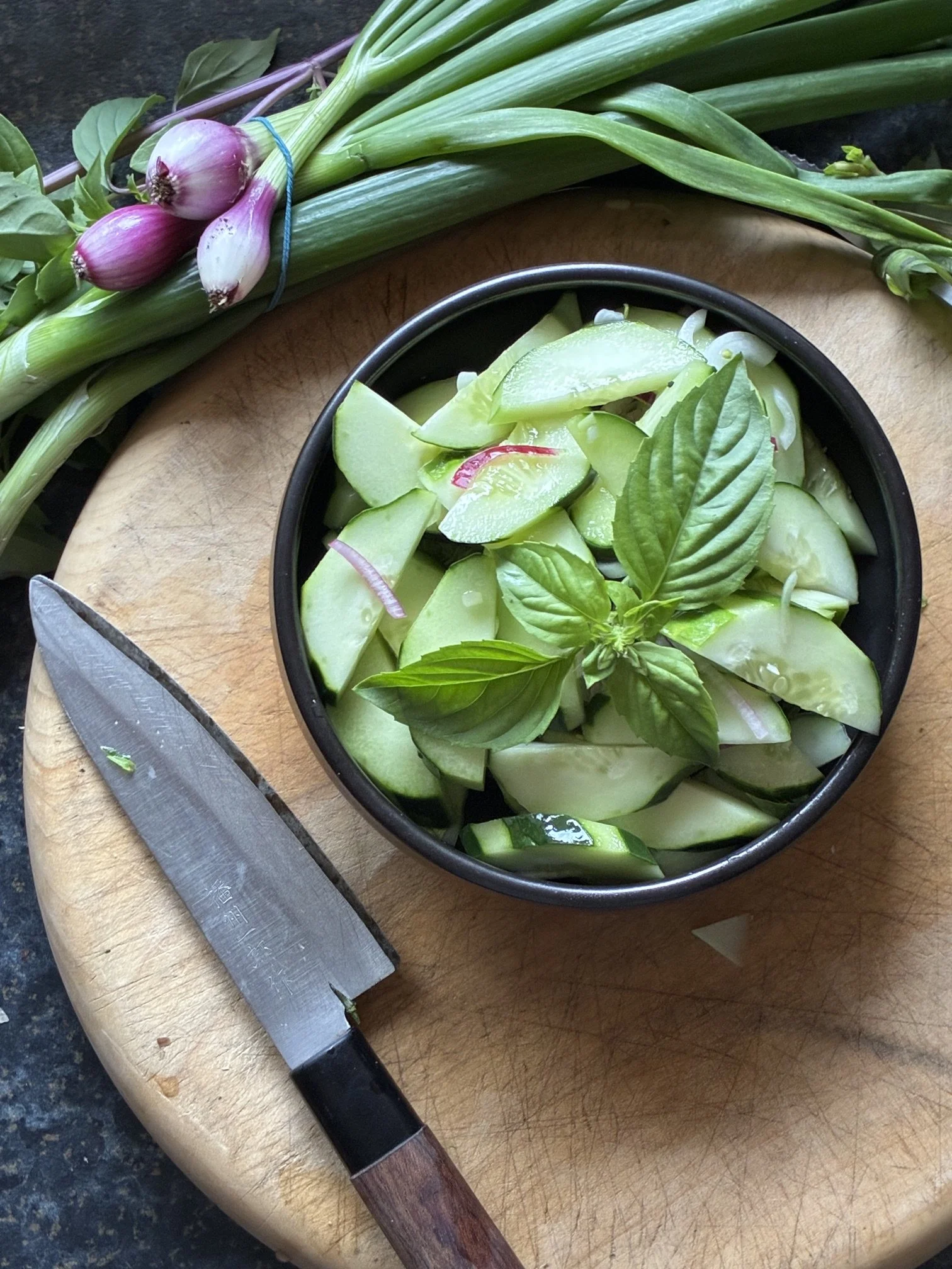 Pickled Cucumber Salad with Thai Basil and Pink Scallions