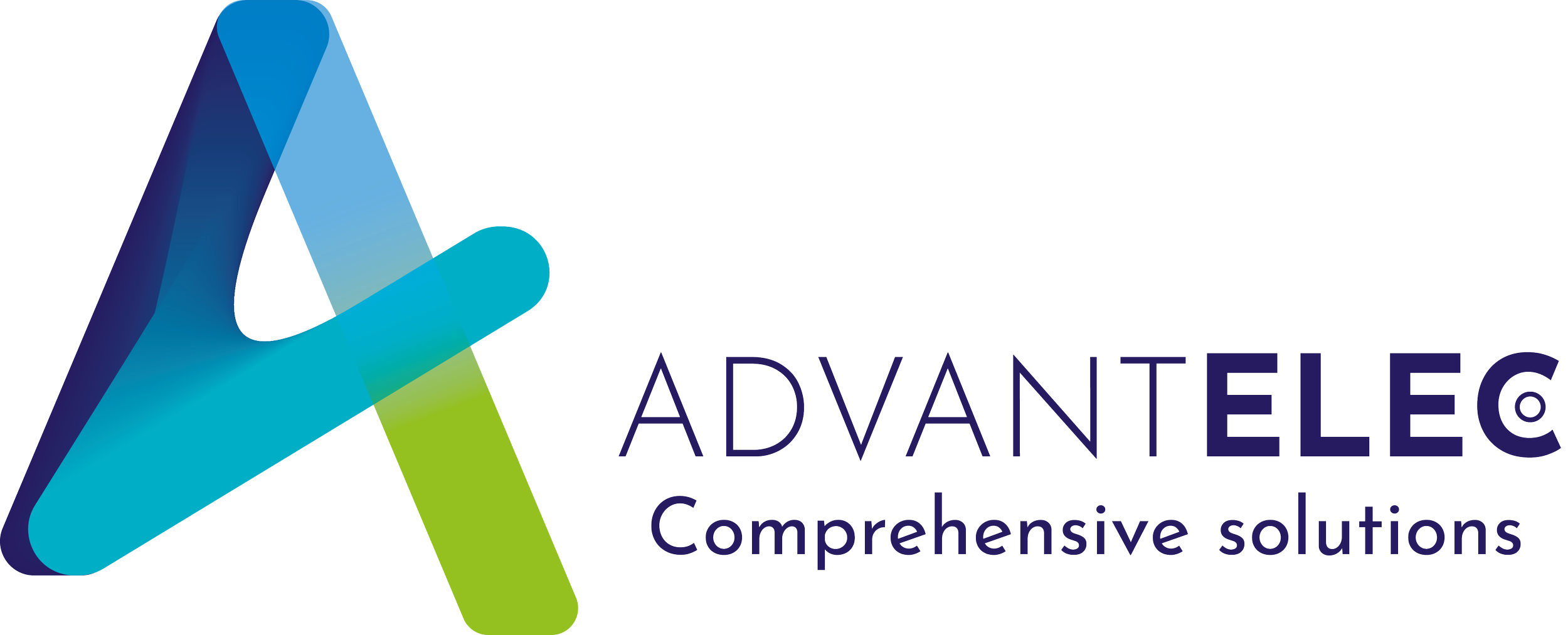 Logo de la société Advantelec, comprenant une icône stylisée en trois couleurs (bleu, cyan, vert) et le texte 'ADVANTELEC' avec la sous-ligne 'Comprehensive solutions'.