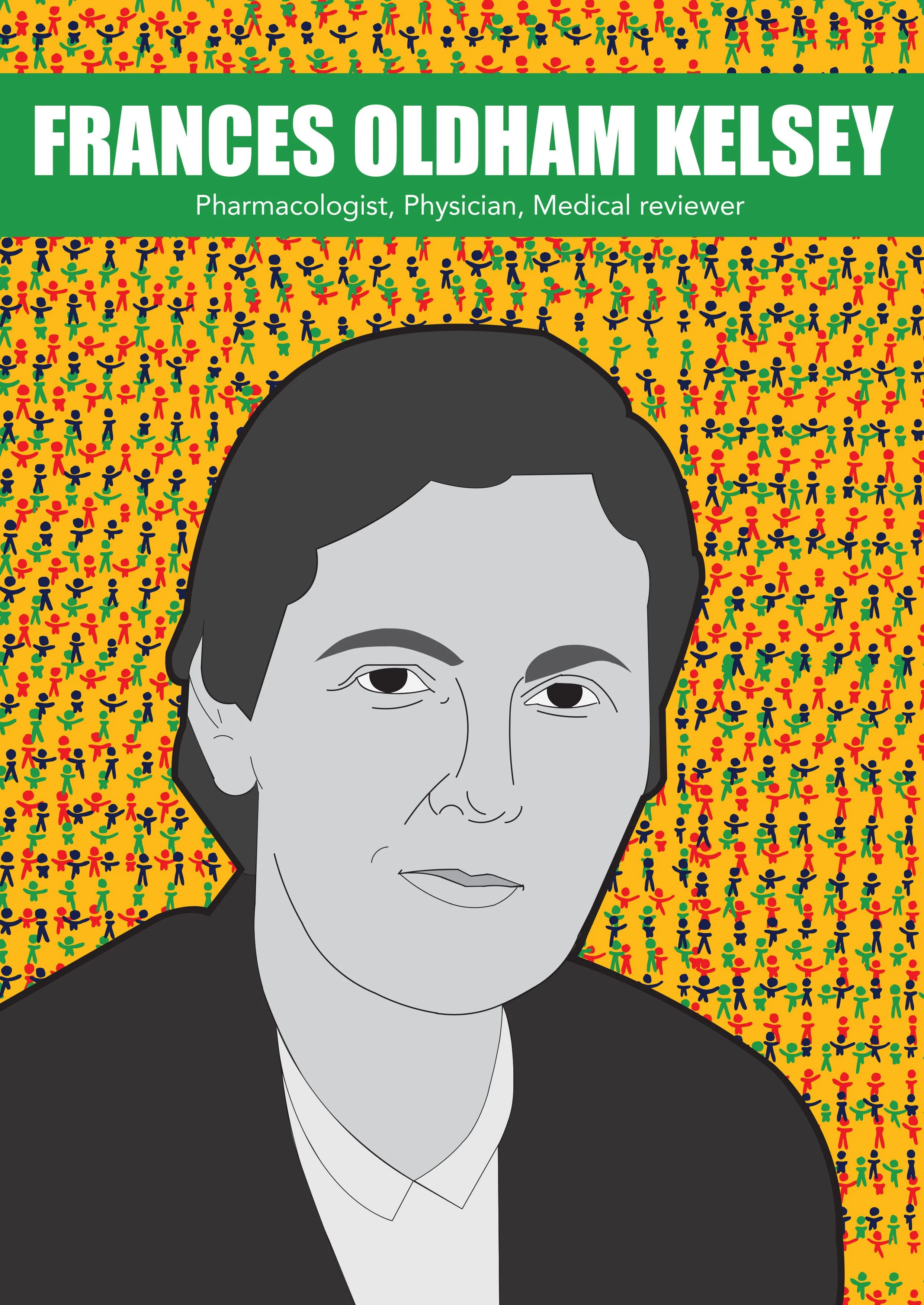 Frances Oldham Kelsey (Pharmacology) in the style of Sujata Keshavan. Designed by Sharntell Wanjiku.