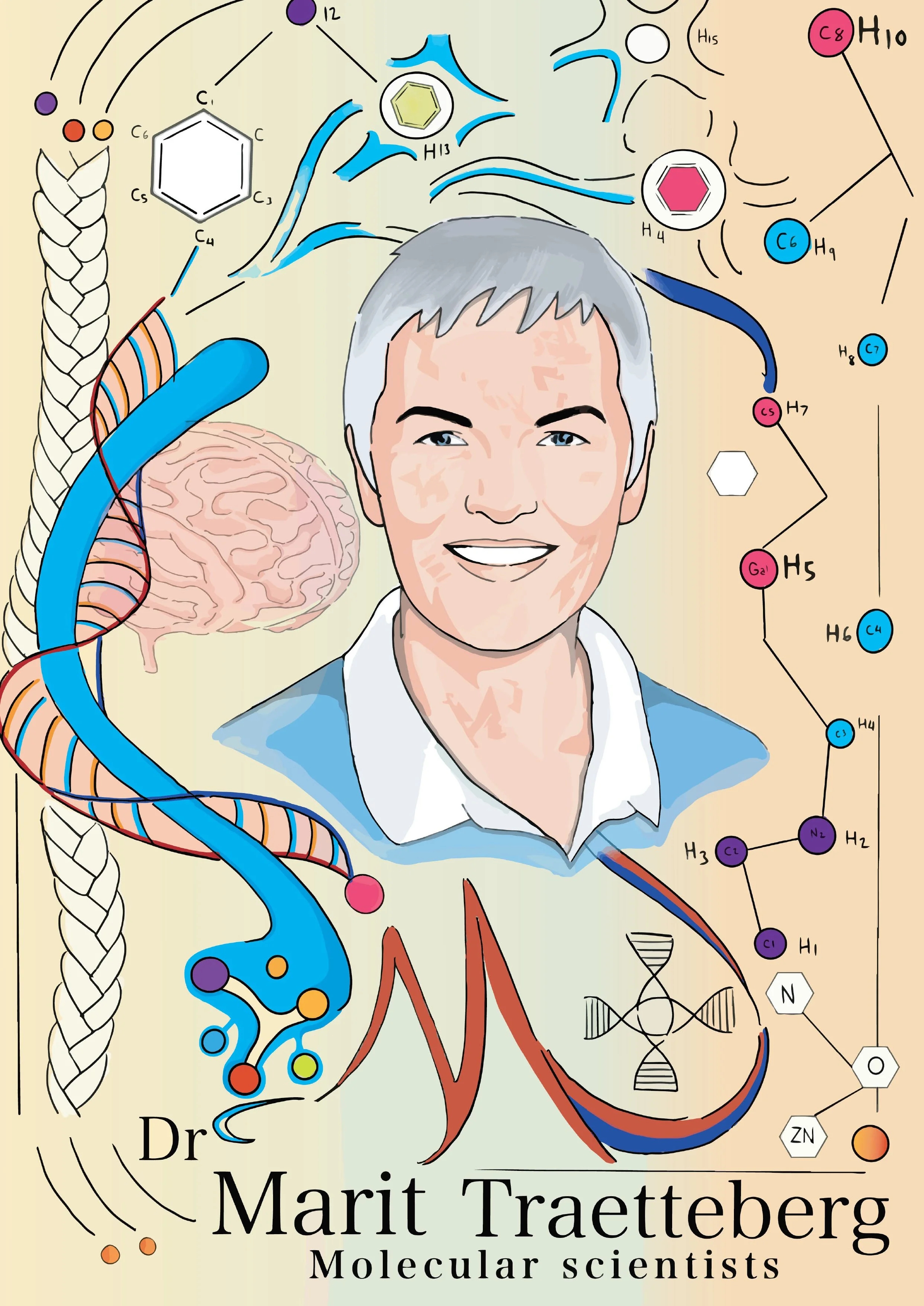 Marit Traetteberg (Biology) in the style of Nontsikelelo Mutiti. Designed by Loufred Pal-aya.