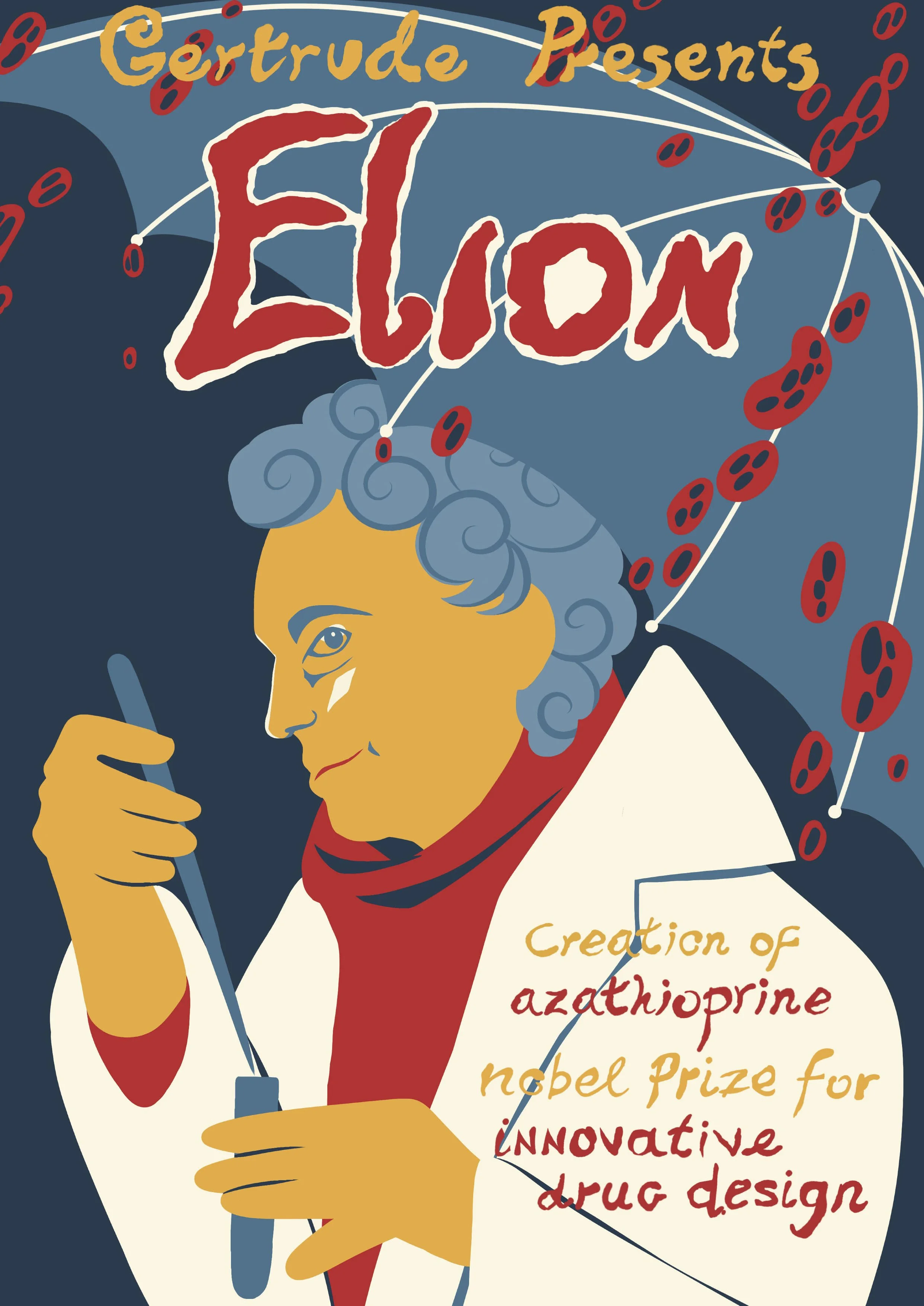 Gertrude B Elion (Biochemistry) in the style of Trish de Villiers. Designed by Margarita Charlamenkova