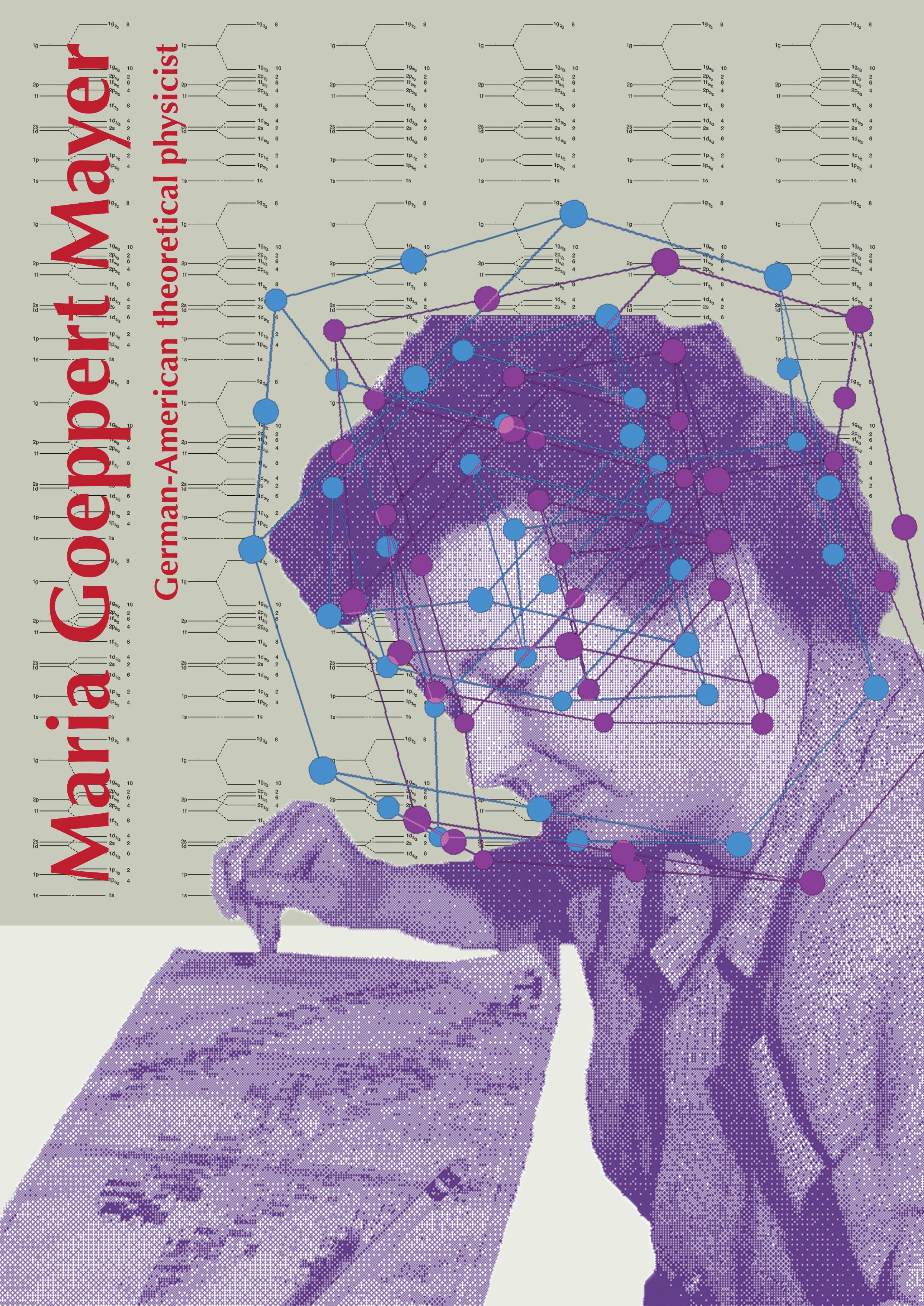 Maria Goeppert Mayer (Physics) in the style of Mel Garginer. Designed by Junxue Zhang.