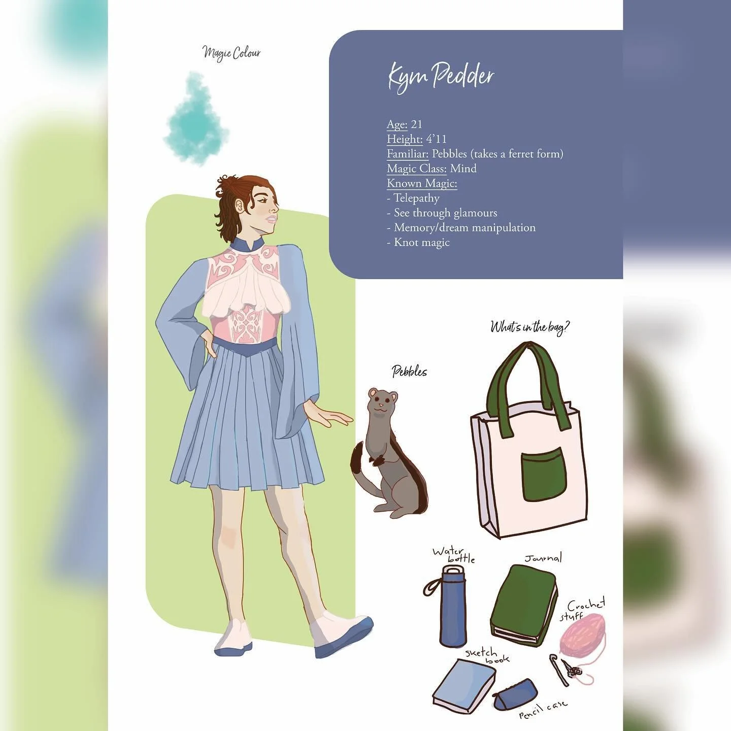 Second one in a series of imagining my friends as witches. I was tested a little more this time around while attempting to draw pleats. Definitely some room for improvement but I had a lot of fun doing it. 

#illustration #characterdesign #witch #dig