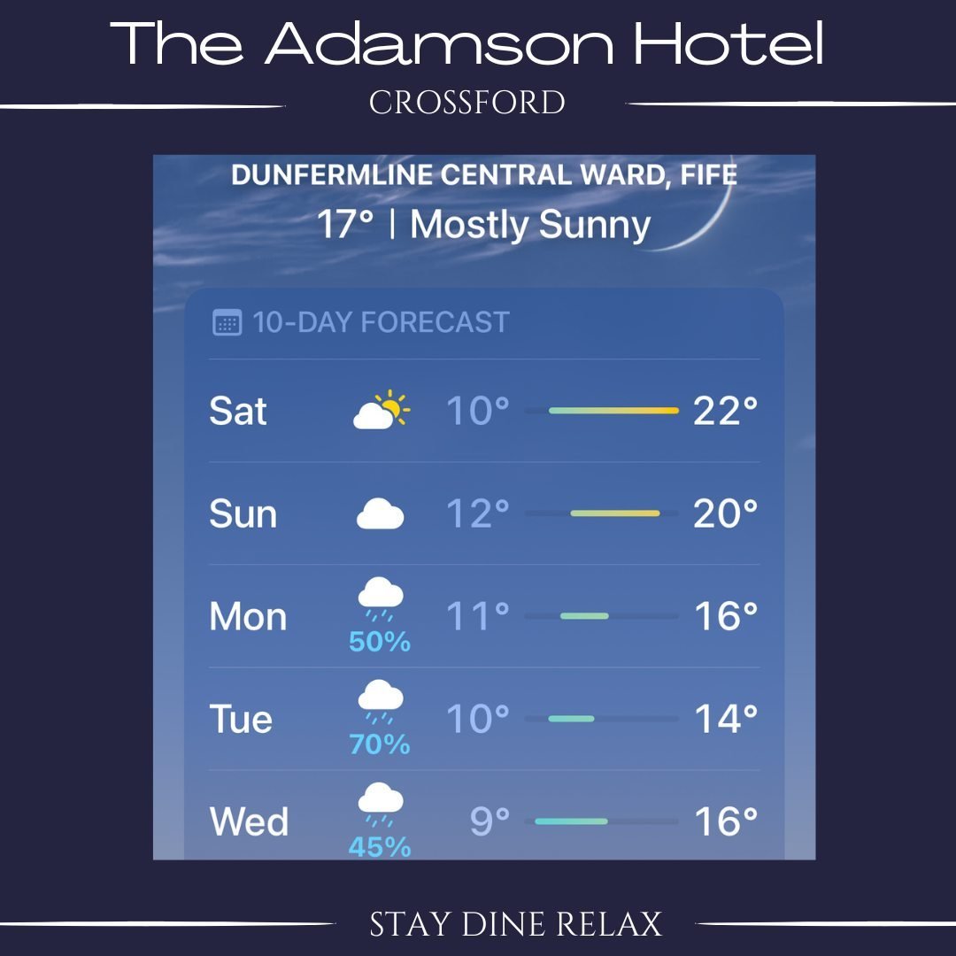 Looks as though we'd better make the most of a glorious weekend!

The Beer Garden, Bar and Restaurant are all open from noon!

The Adamson Hotel - the place to weekend

#Crossford
#Dunfermline
#Fife