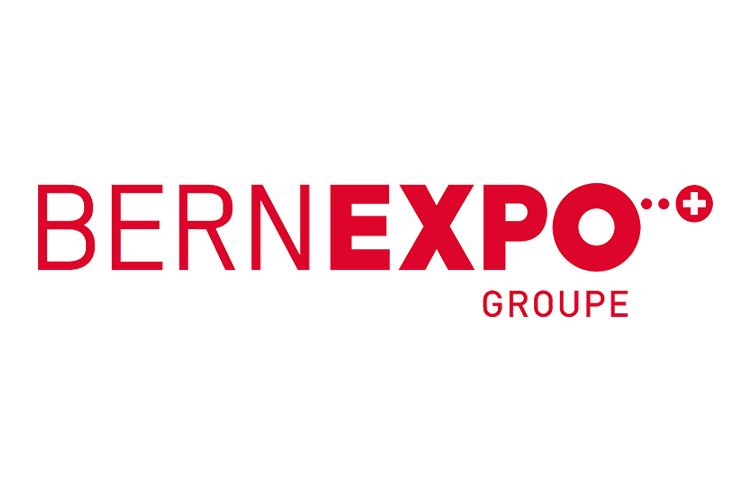 Logo der Bernexpo Gruppe in Rot auf schwarzem Hintergrund