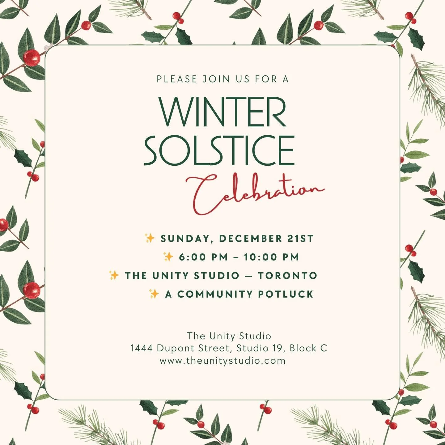 Join us TONIGHT! 

At 6pm for our Winter Solstice Celebration @theunitystudioto 

Ciara will be offering a blessing and concert at 8pm.

We&rsquo;d love for you to join us. 🦌💫❤️