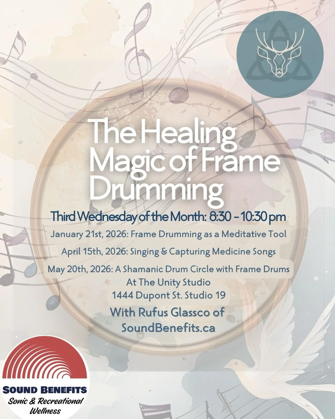 This WEDNESDAY night!!!!
Discover the Healing Magic of Group Frame Drumming!

🌍✨For thousands of years, drumming has been at the heart of healing, connection, meditation, and even divination. Across cultures and continents, people have gathered arou