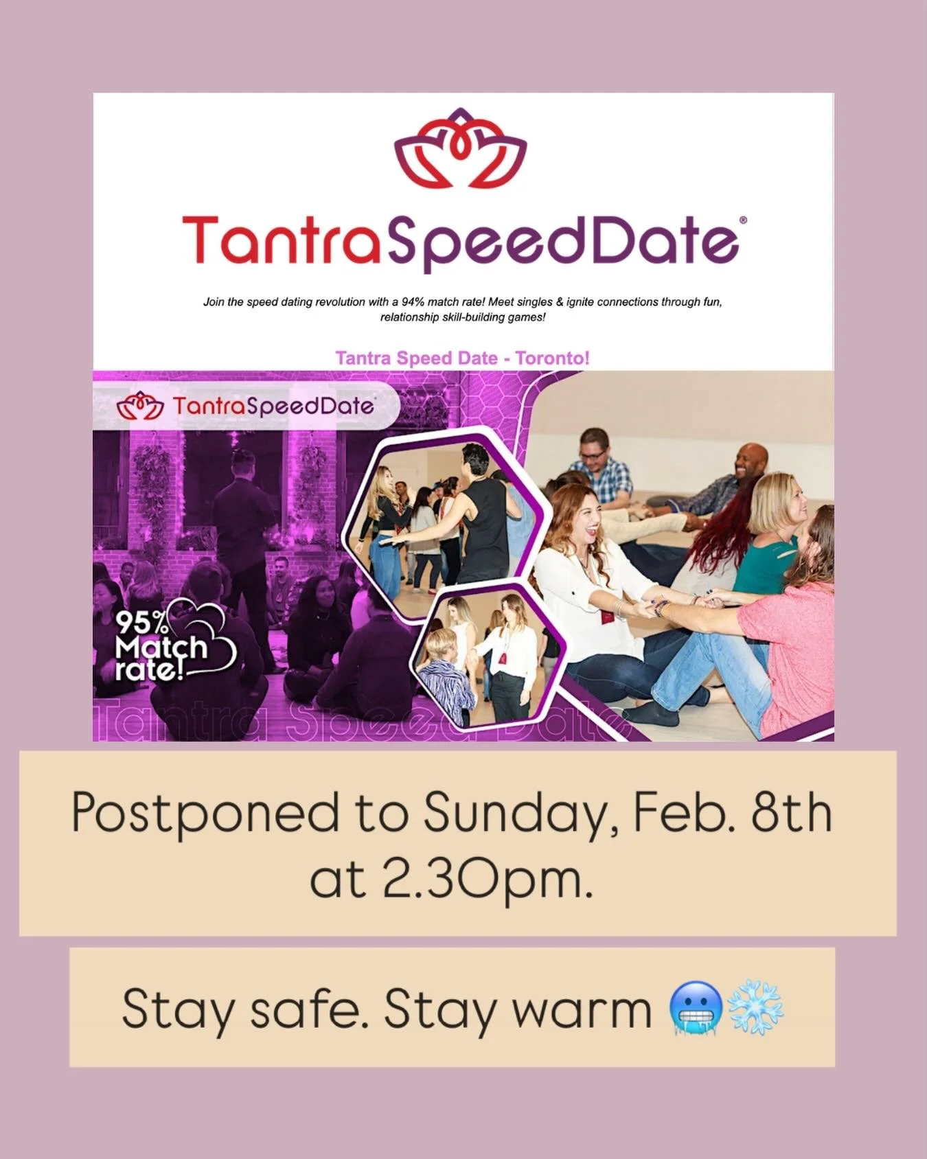 Alas! The weather is speaking loudly and has asked us to postpone our event!

We truly apologize for the inconvenience but due to severe weather conditions in Toronto and the orange weather warning, it presents a significant safety risk that requires