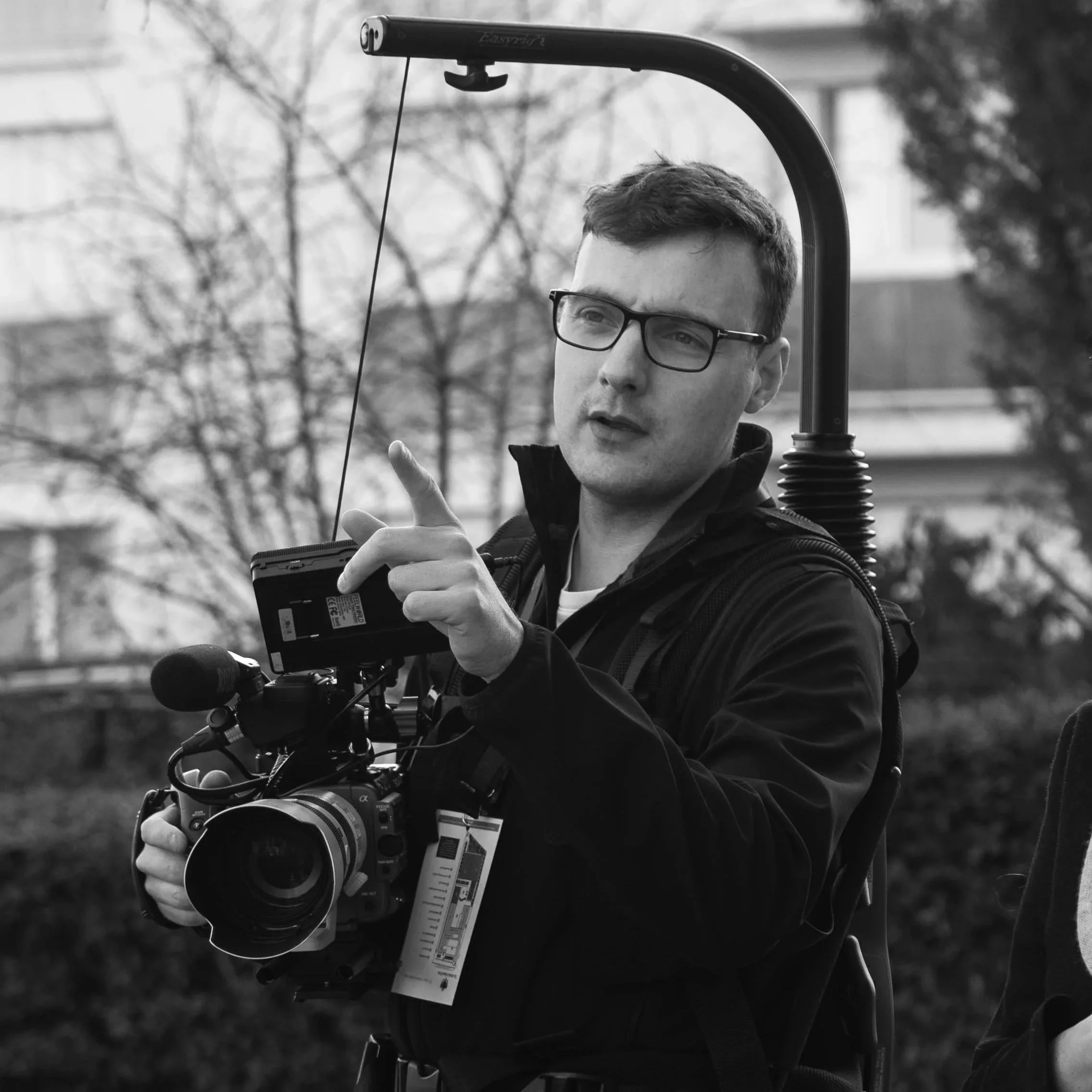 Location sound recordist setting up on a commercial shoot in Hampshire