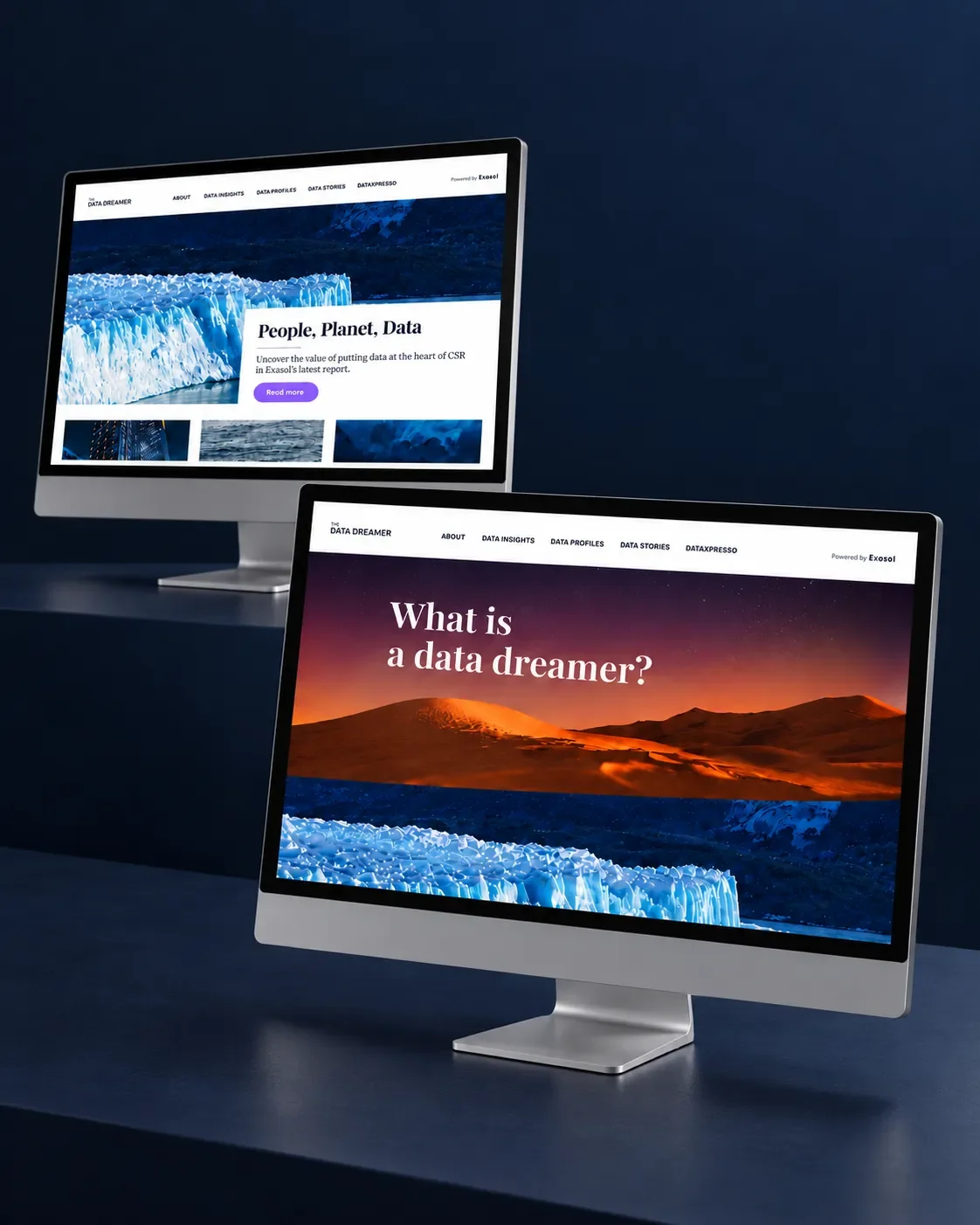 Computer screens showing 'What is a data dreamer?' website pages.